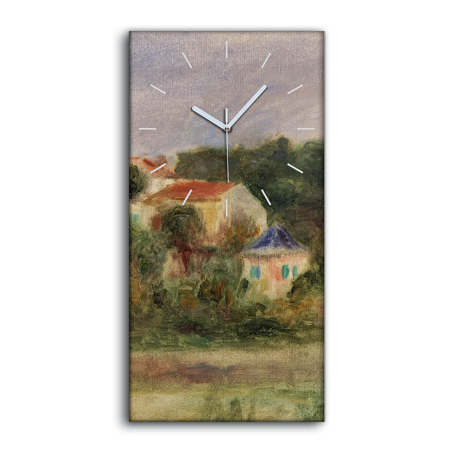 Horloge sur Toile Arbres Forestiers Maisons Art Moderne Décoration Murale Silencieuse 30x60cm