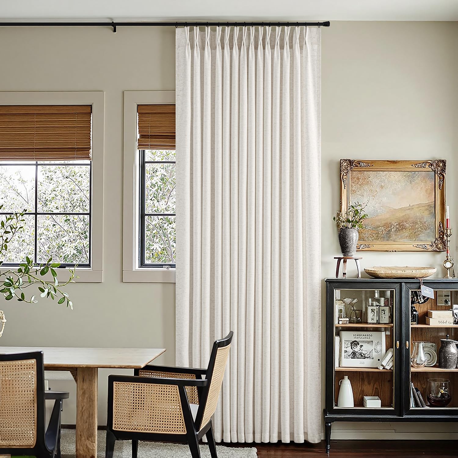 ANRODUO Natural Pinch Pleated Thick Linen Curtains, 2 Panels Set, Luxury Memory Trained Pinch Pleat, 70 Inches Wide, Light Filtering Semi Sheer Privacy Curtains for Living Room — image 1