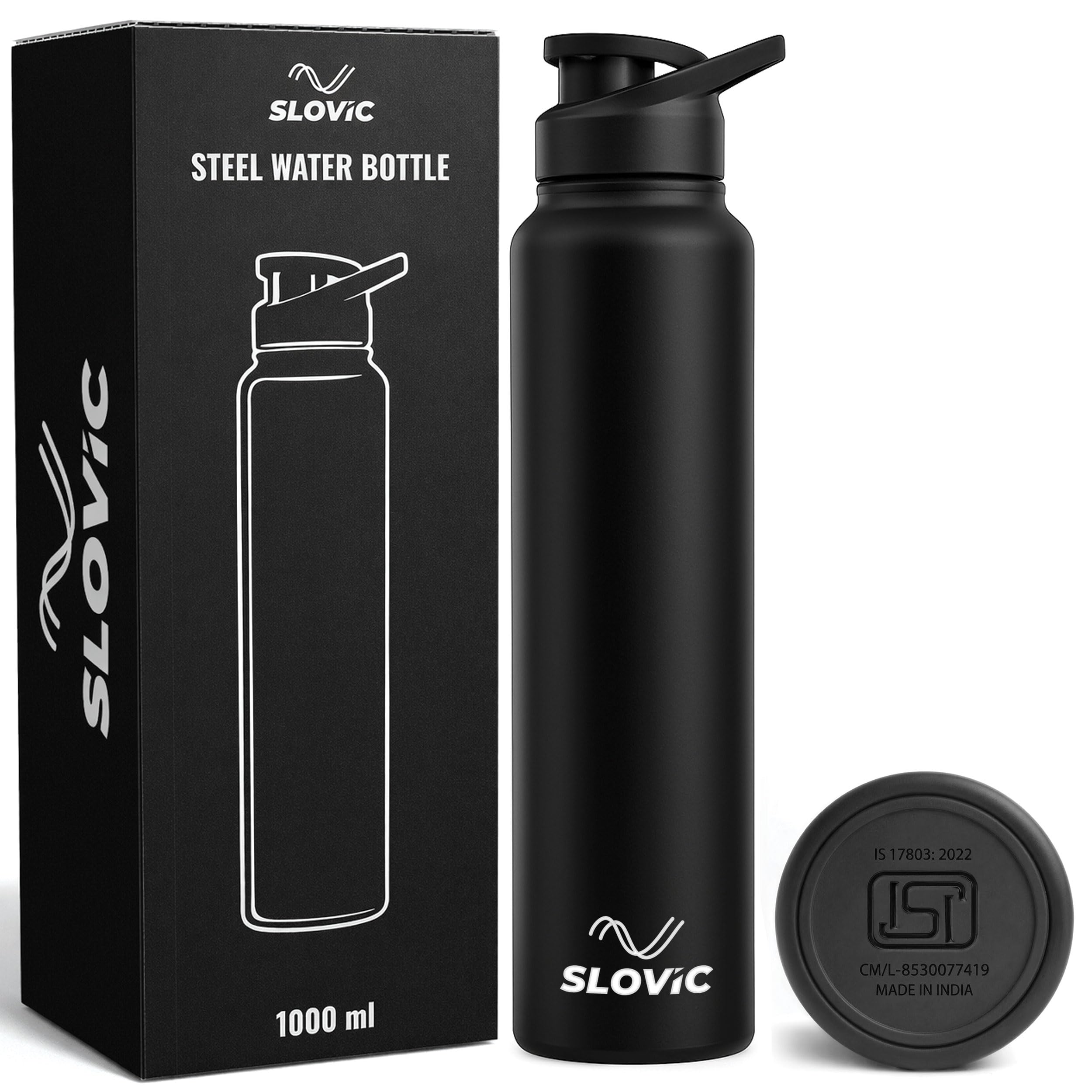 SLOVIC Steel Water Bottle 1 Ltr | Fridge Water Bottle with Sipper Cap 