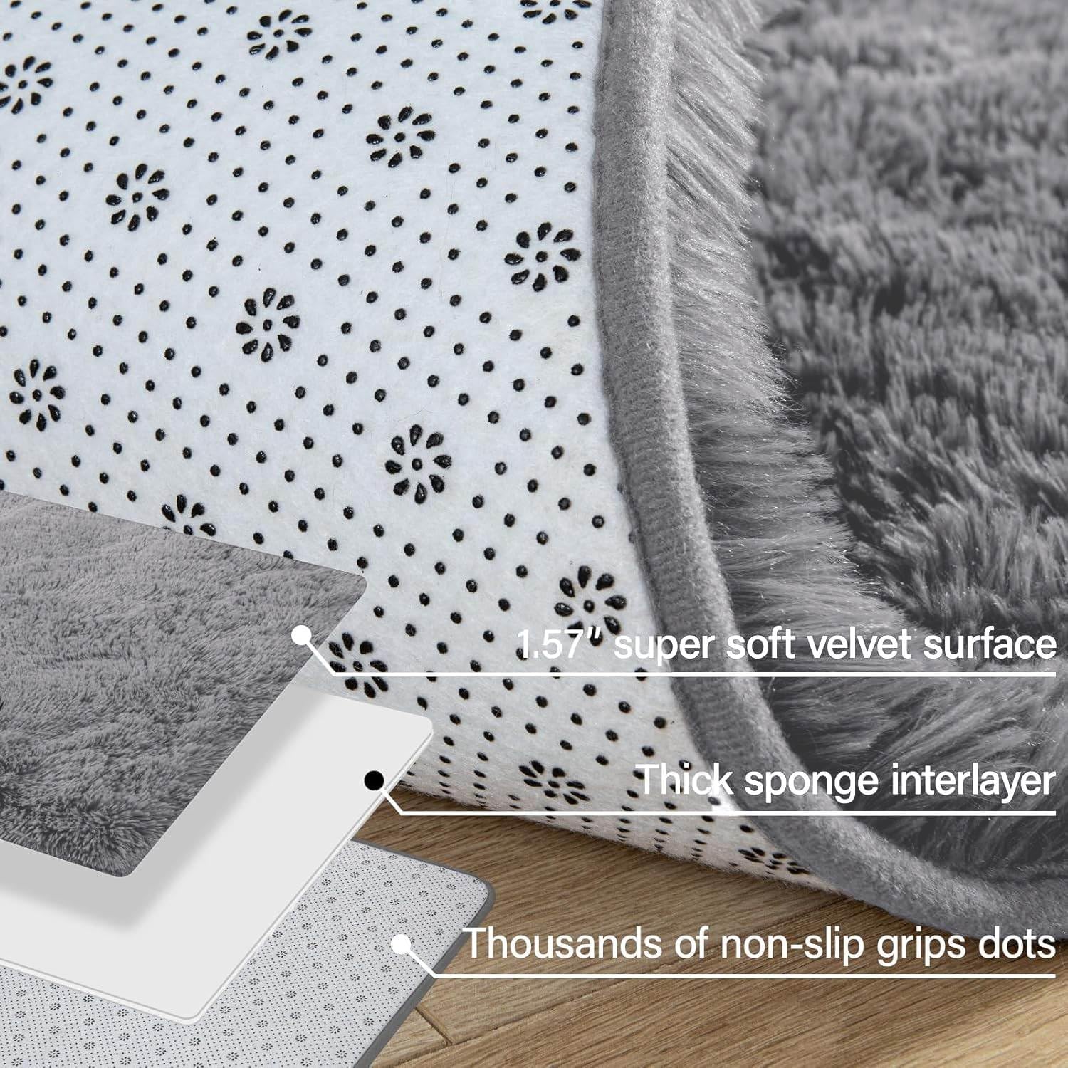 Merelax Soft Modern Indoor Large Shaggy Rug for Bedroom Livingroom Dorm Kids Room Home Decorative, Non-Slip Plush Fluffy Furry Fur Area Rugs Comfy Nursery Accent Floor Carpet 5 X 8 Feet, Grey