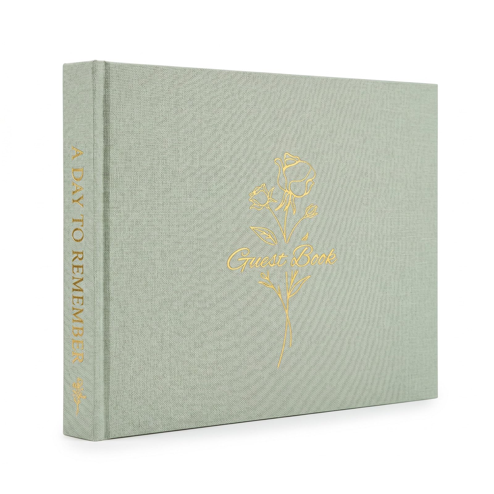 Wedding Guest Book, Linen Hardcover Polaroid Guest Book with Gold Foil, 100 Blank Pages, Lay Flat Design for Wedding Reception, Bridal Shower, Anniversary, Rustic Keepsake (Green)