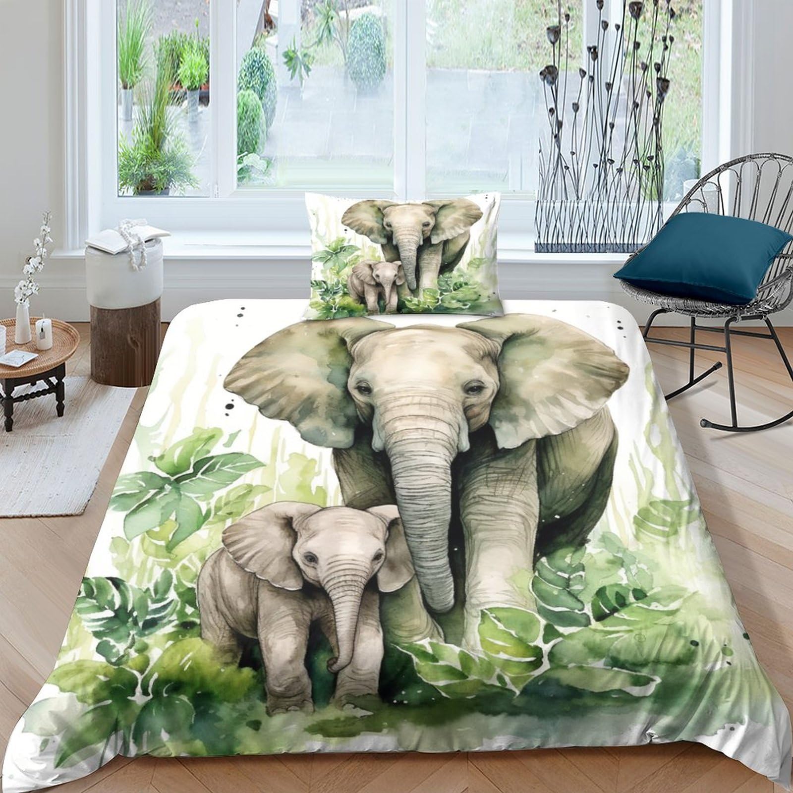 Geeyou Boys Elephant-11 Elephant Duvet Cover Bedding Set For Girls African Elephant Comforter Bedspread Cover Quilt Cover Hidden Zipper Soft Microfiber Kids And Adults Full Of Love Sleep Aid Single（135X200cm）