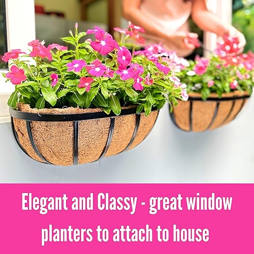 Miniatura 6 de LaLaGreen - Macetas de pared de metal negro para plantas (2 unidades, 24 pulgadas), para plantas al aire libre, barandillas de ventana con forro de