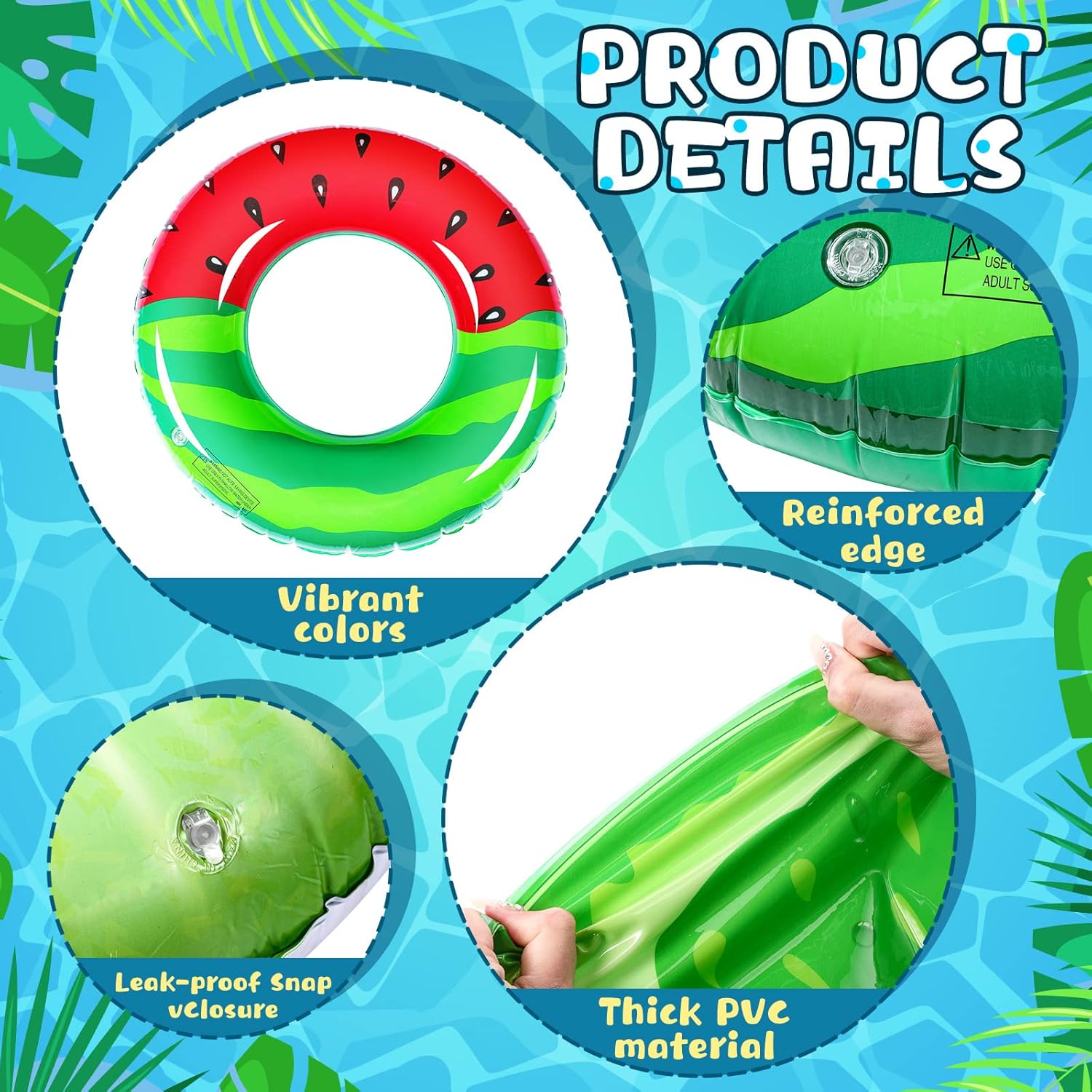 6 Pcs Fruit Inflatable Pool Floats Swimming Rings Watermelon Orange Grape Lemon Kiwi Pool Toys Swim Tubes Rings Inflatable Tubes Bulk for Adults Beach Outdoor Party Supplies Water Fun Toys