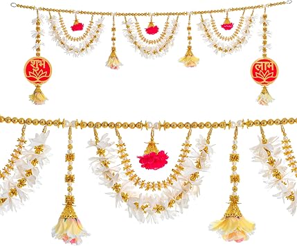 Bandanwaar Golden Beads Toran Decoration Traditional Decorative Hanging for Wall Door Home Temple Festival Wedding Function Party Decor and Gifting Shubh Lubh Golden Beads