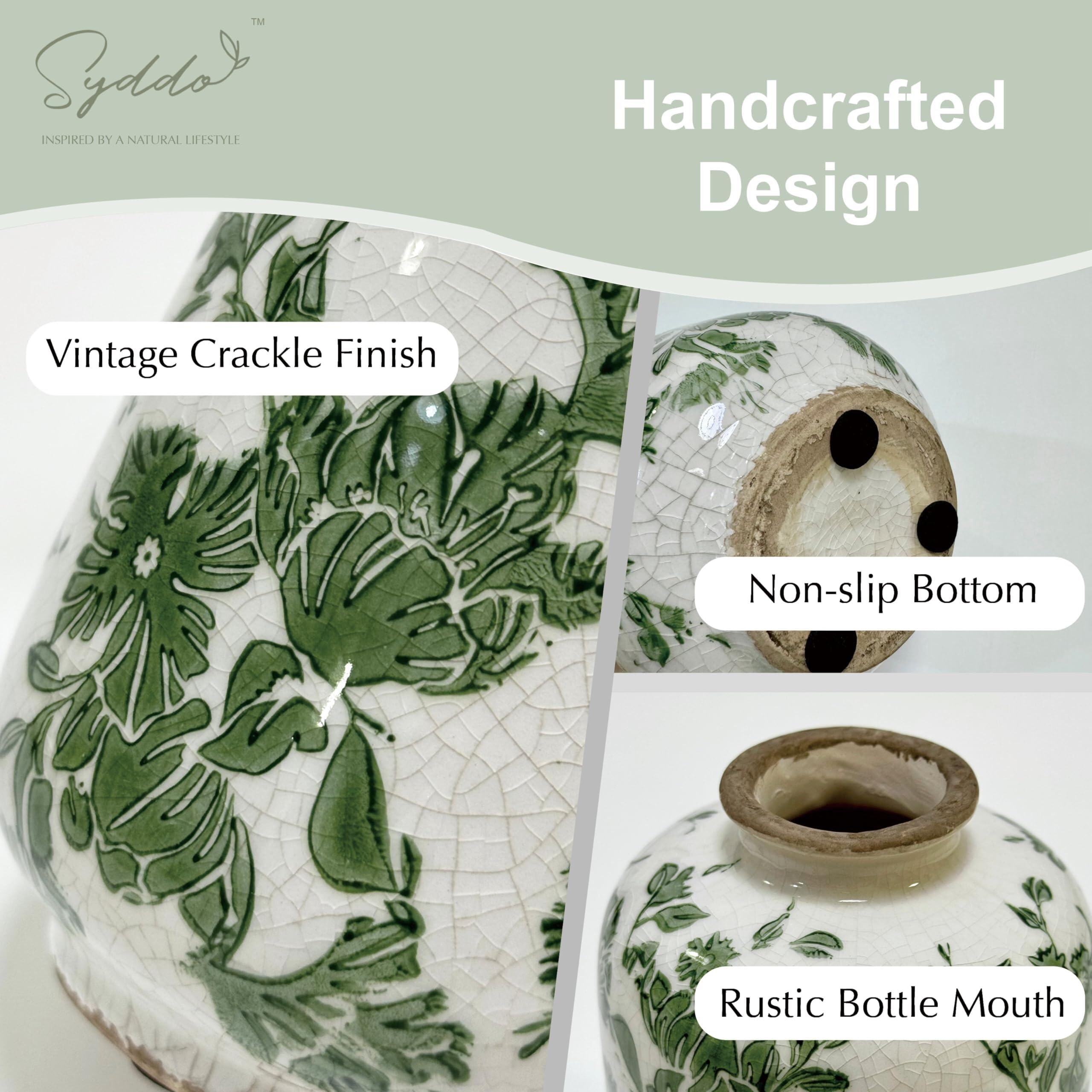 Vases à Fleurs Vase en céramique Vintage de 5, Pouces Style campagnard français Rustique avec glaçage craquelé Centres de Table(Green)