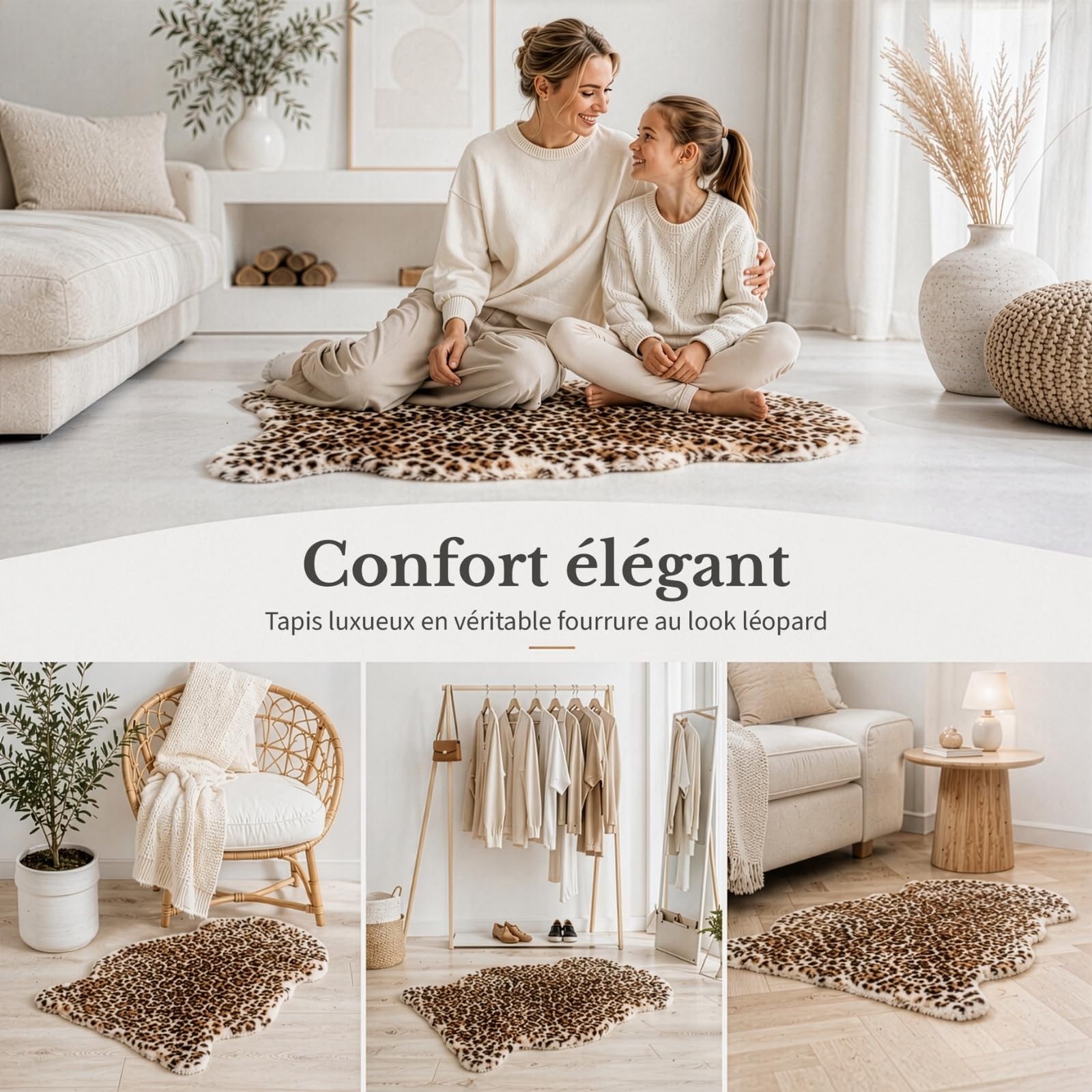 KARAT Peau de Mouton Design Audrey - Véritable Peau d'agneau en 100% Laine de Mouton - Couvre-Siège Doux, Thermorégulateur et Décoratif (Leopard)