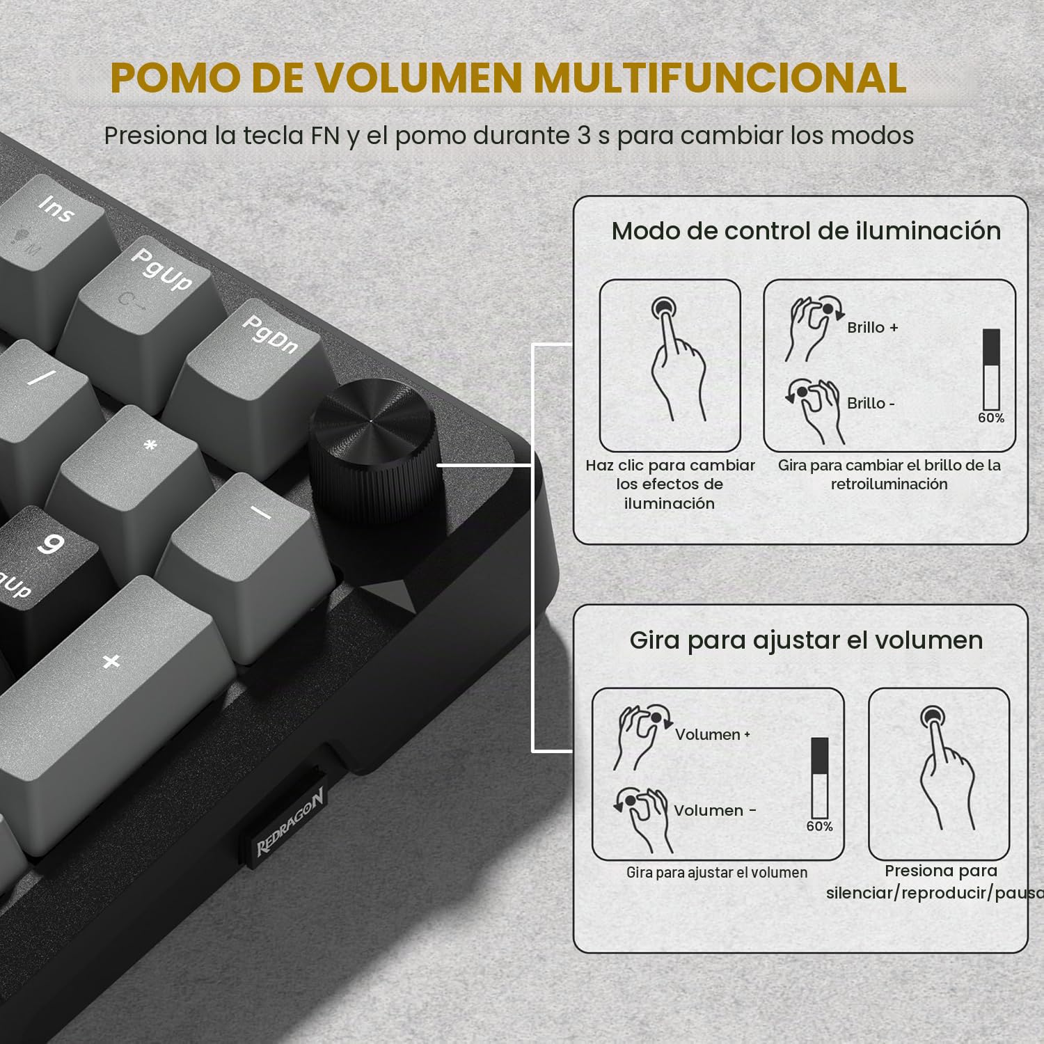 Redragon K742 Gasket Teclado Gaming Mecánico Inalámbrico, 2.4Ghz/BT/USB-C, Hot-Swappable, Iluminación RGB, Soporte de Software, 98 Teclas, Snap Tap, Espumas Absorbentes, para Win/PC/Mac