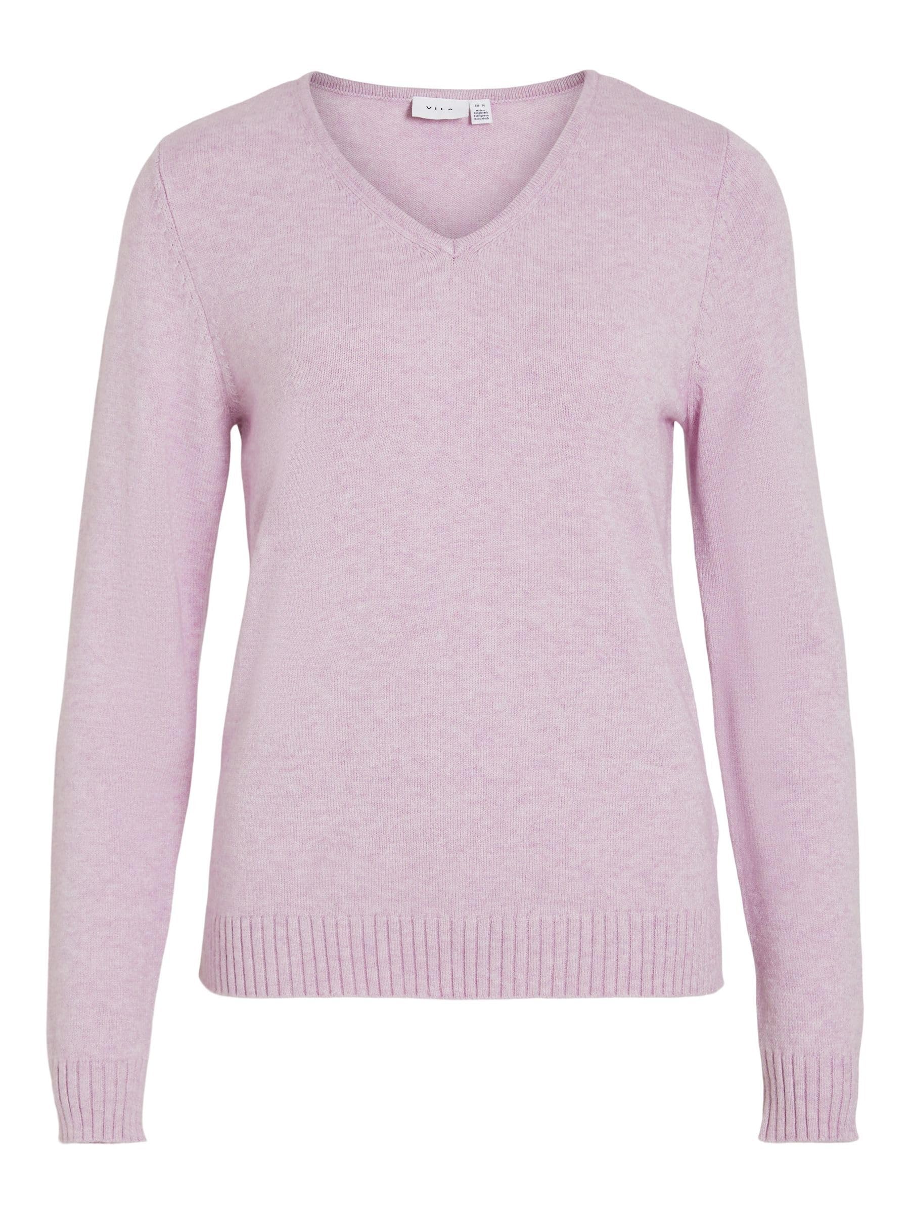 Viril V-Neck L/S Knit Top - Noos, Cherry Blossom, M Pink