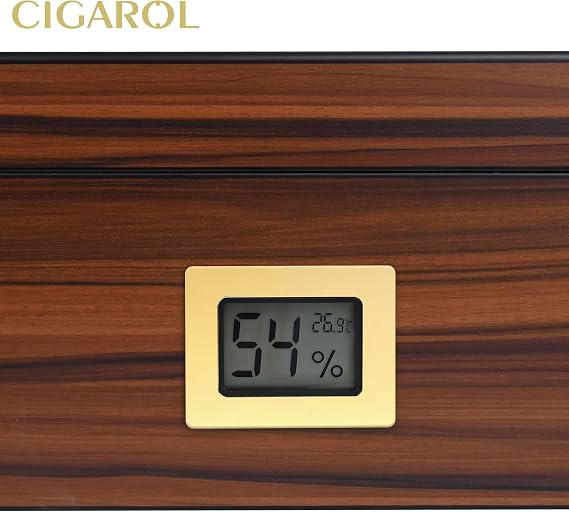 Cigar Humidor, Glass Top Desktop Humidor Case with Digital Hygrometer & Humidifier, Spanish Cedar Wood Lining Humidor Box, Holds 30 Cigars, Holiday Gift for Men