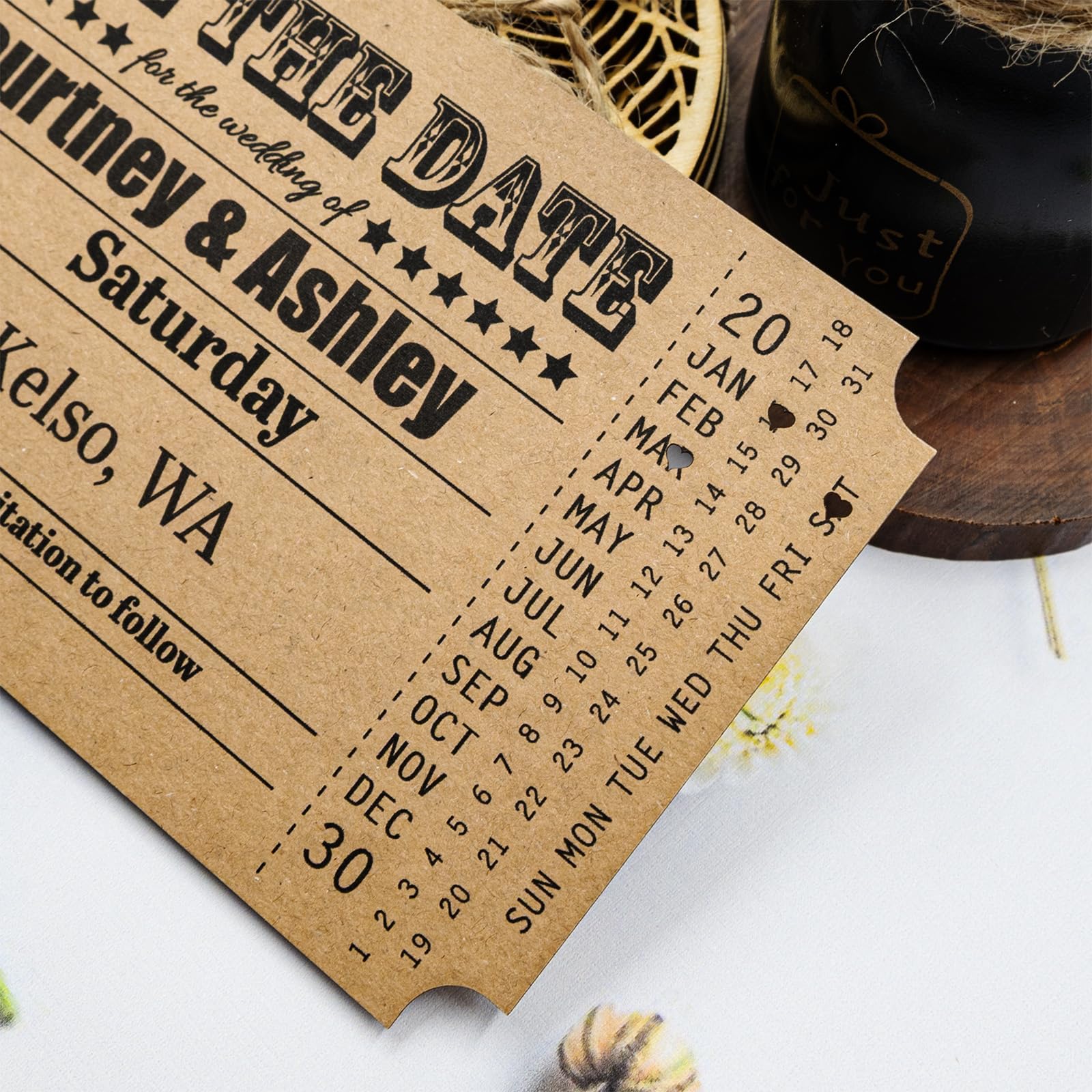 Rustykalny brązowy kraft vintage 'My Big Day' bilet ślub Save The Date Cards (60)