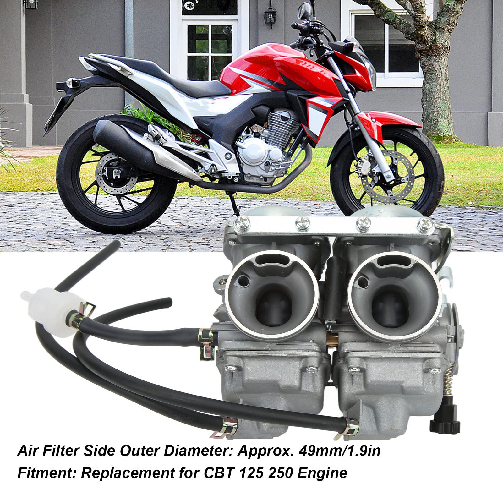 Carburateur Double Corps 26mm, Pièce de Remplacement PD26JS, pour Moteur de Moto CBT 125 et 250, avec Entrée d'Air Intégrée