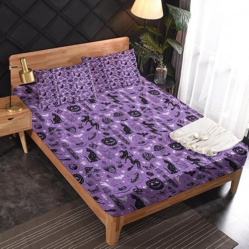 Miniatura 186 de Sábanas de murciélago tamaño individual – Juego de sábanas de Halloween para niños y niñas, juego de sábanas en blanco y negro, microfibra suave