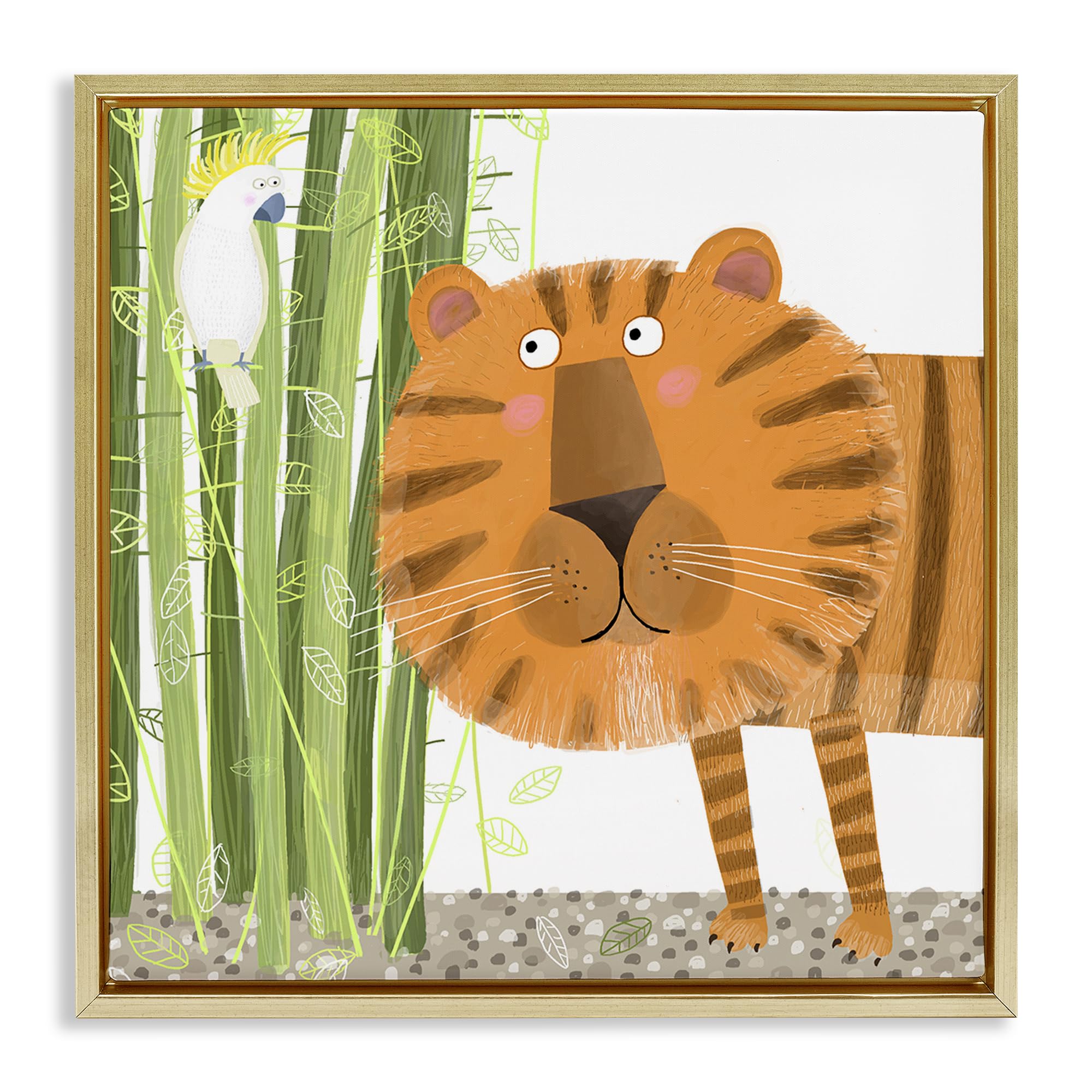 Stupell Industries 'Bamboo Trees & Tiger', Floating Frame Canvas Art, Gold, 25 x 25 Inches, Easy to Hang and Sturdy, Made in USA, by Carla Daly