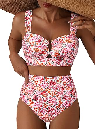 2 Piece U Wire Cutout High Waisted Bikini Set