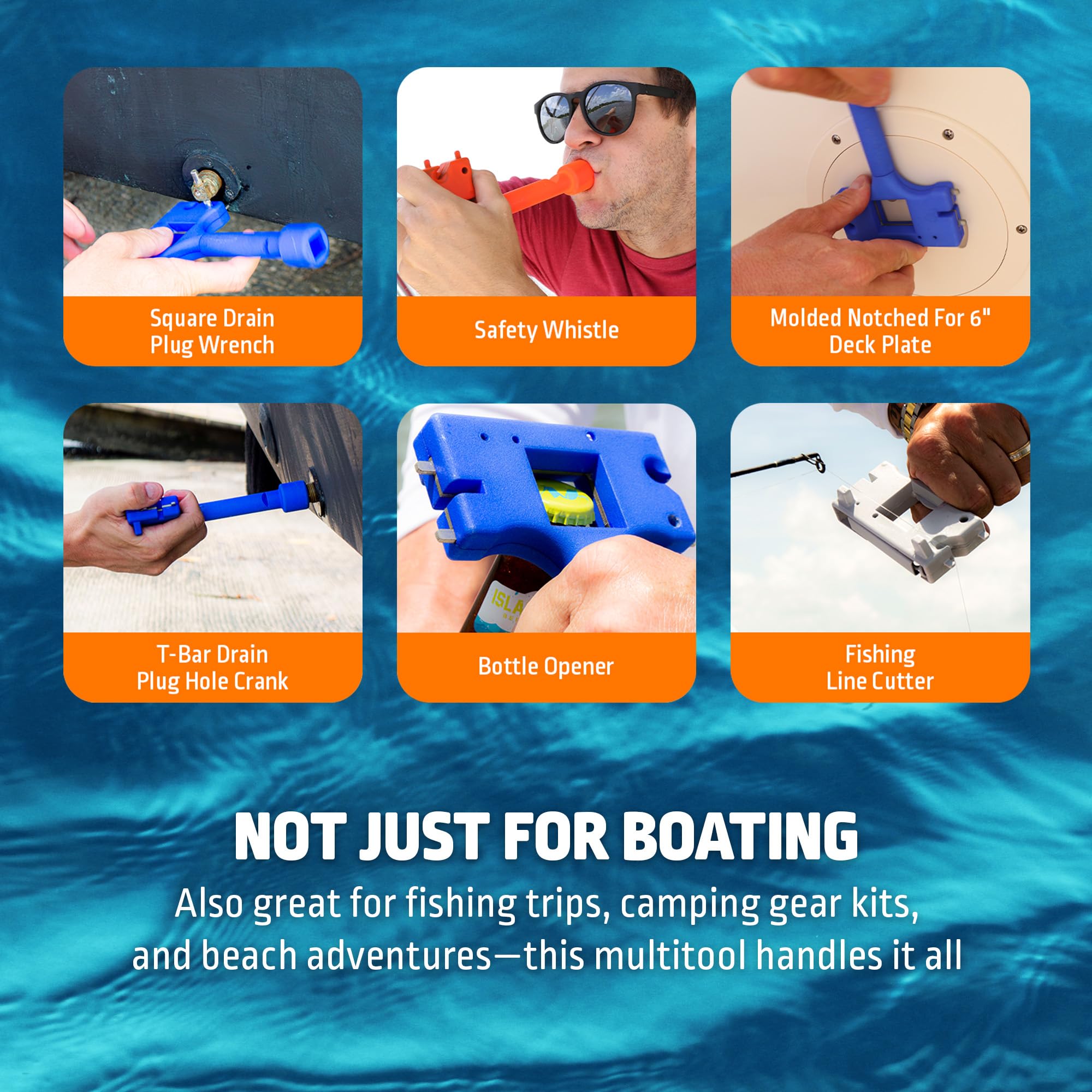 Boat Gadget To narzędzie do łodzi 10 w 1 zawiera otwieracz do butelek piwa i wina, gwizdek bezpieczeństwa, przecinak do żyłki wędkarskiej, klucz do korka gazu morskiego i inne niezbędne narzędzia dla