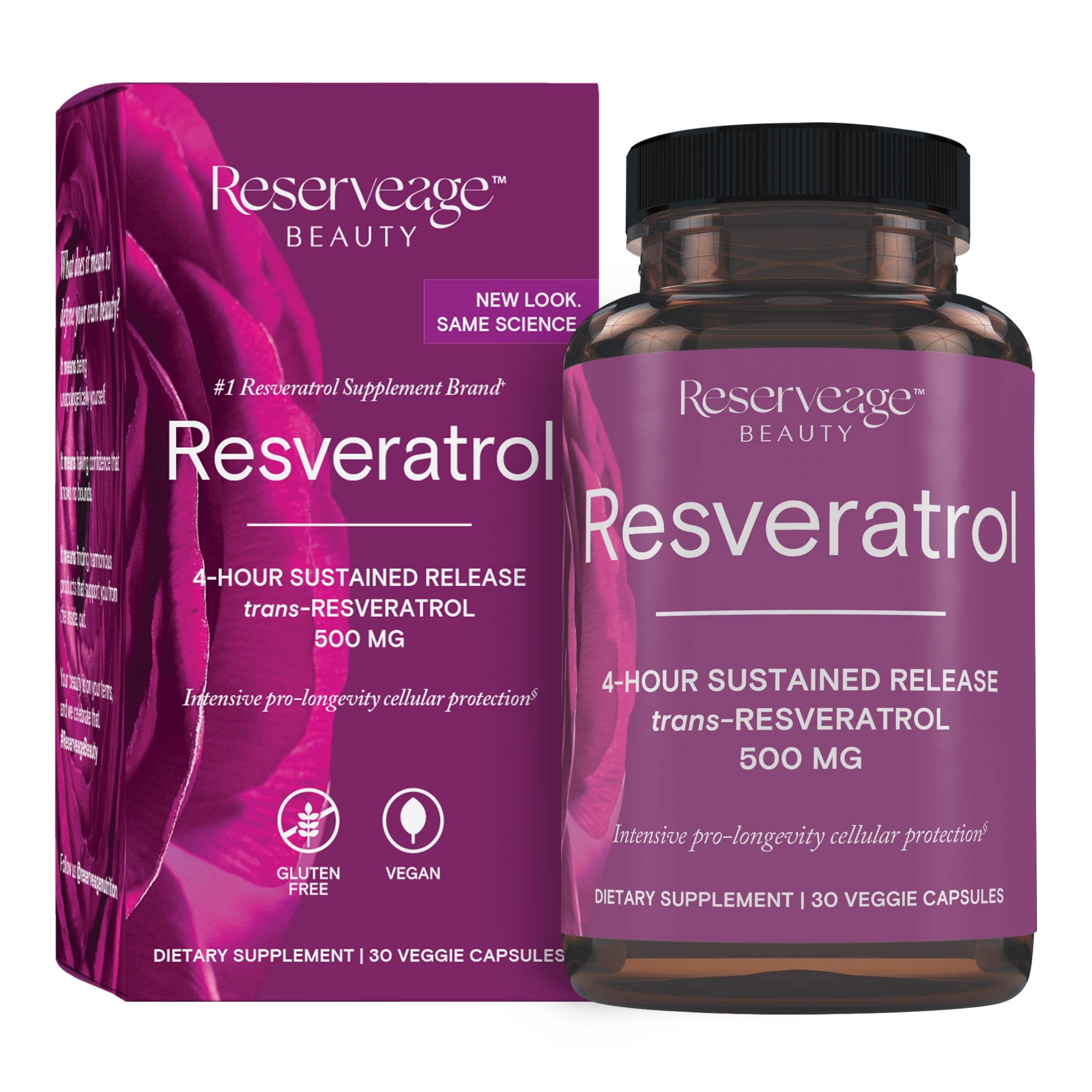 Reserveage Beauty, Resveratrol 500 mg, Antioxidant Supplement for Heart and Cellular Health, Supports Healthy Aging and Immune System, Paleo, Keto, 30 Capsules