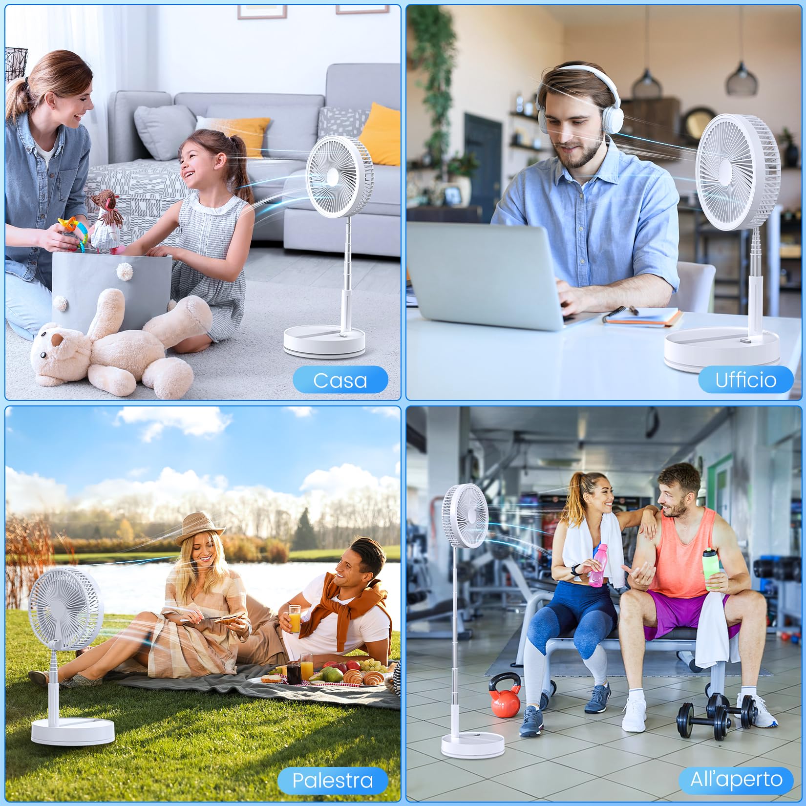 Oscillante Ventilatore a Piantana Silenzioso con Telecomando, 8.6" Portatile Pieghevole Tavolo/In piedi Ventilatore con 4 Velocità/Timer, 8000mAh USB Ricaricabile Fan per Camera da Letto Viaggio