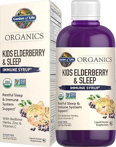 Garden of Life Mykind Organics - Soporte inmunológico para niños con zinc vitamina C - mykind Organics Kids Saúco y jarabe inmune para dormir