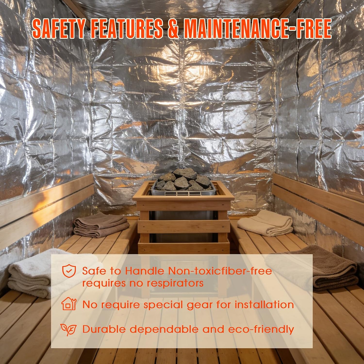Sauna Foil Vapor Barrier, 250 sqft Aluminum Insulation Roll Heavy-Duty Non-Perforated Reflective Thermal Barrier for Energy Efficient Sauna, Attic, Garage and Crawl Space (4FT x 62.5FT)