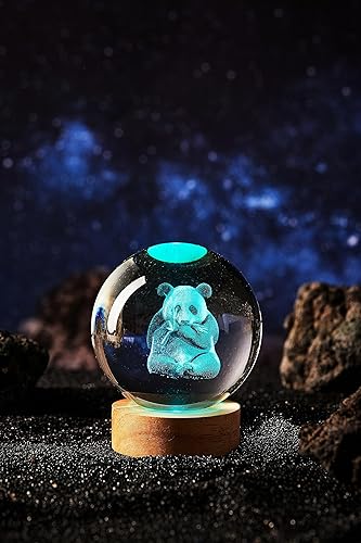 Miniatura 6 de Lámpara de bola de cristal 3D Panda, luz de bola de vidrio de 3.15 pulgadas, cambio de 16 colores con control remoto, lámpara de panda con base de