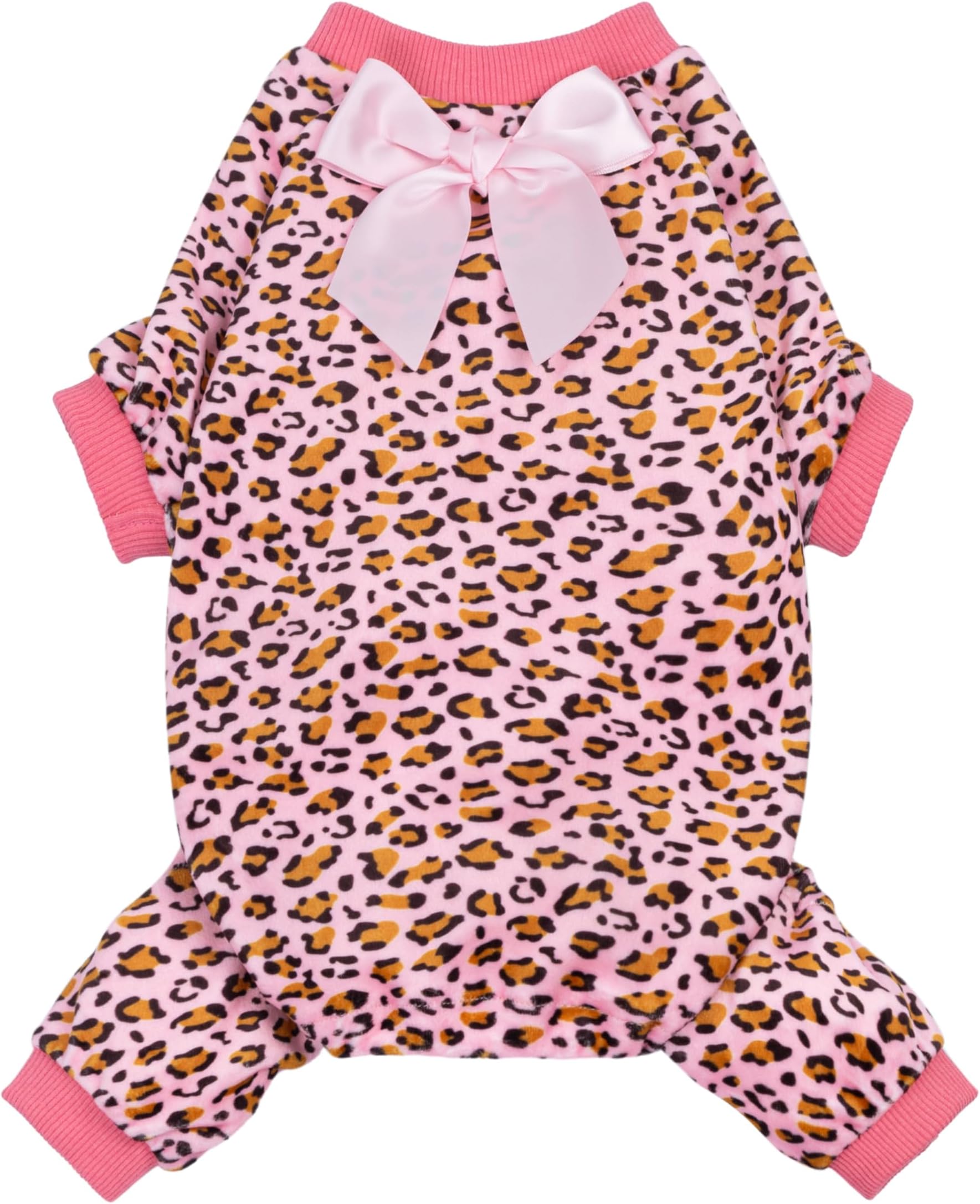Fitwarm Leopard Dog Pajamas, Fleece Dog Clothes for Small Dogs Girl with Legs, Pet Onesie, Cat Outfit, Pink, XXL