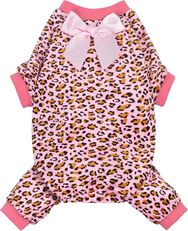 Pijama de Onça para Cães Pequenos e Gatos Fitwarm em Veludo, Rosa, XL