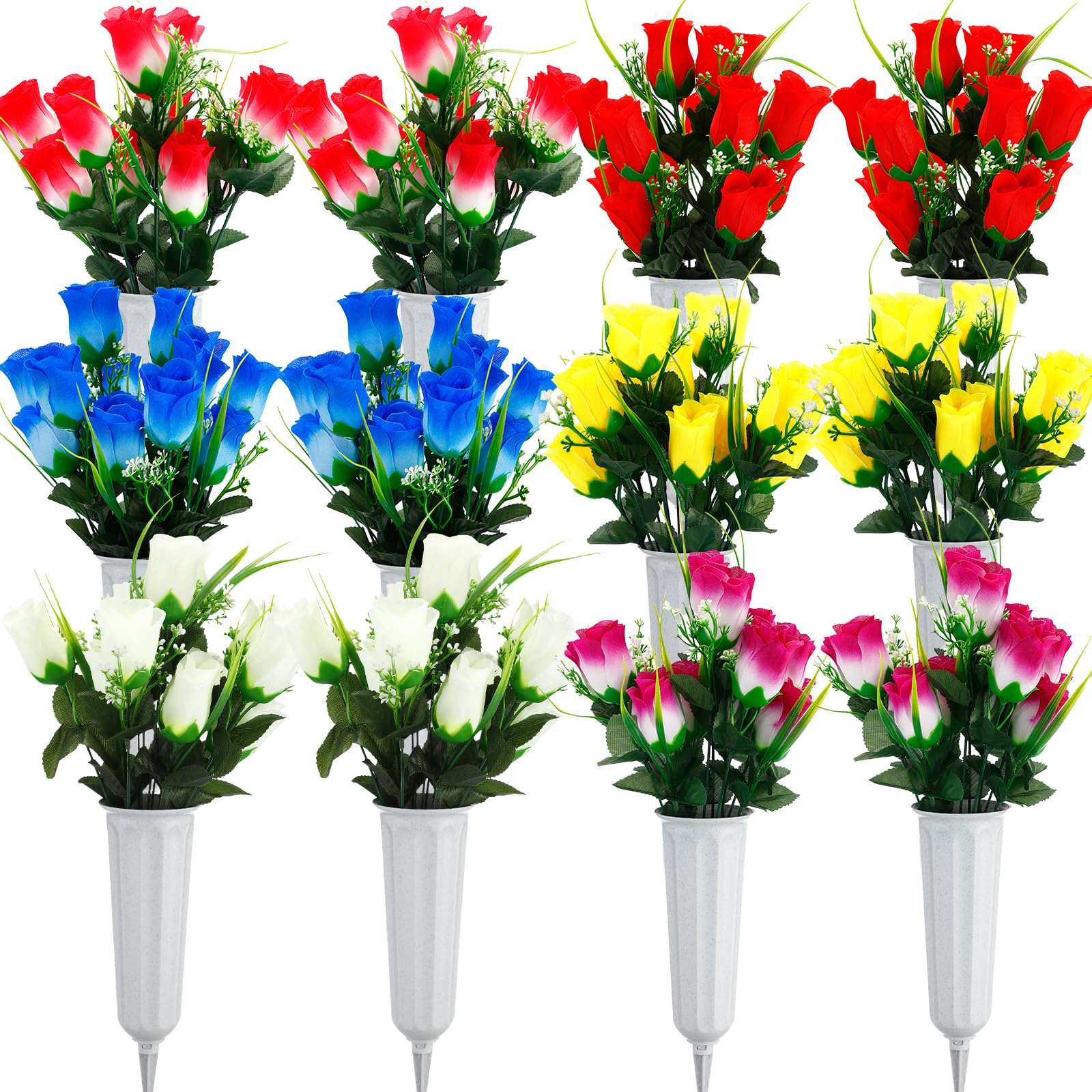 2 fasci fiori artificiali per tombe 17, 3 '' fiode tombe 12 teste