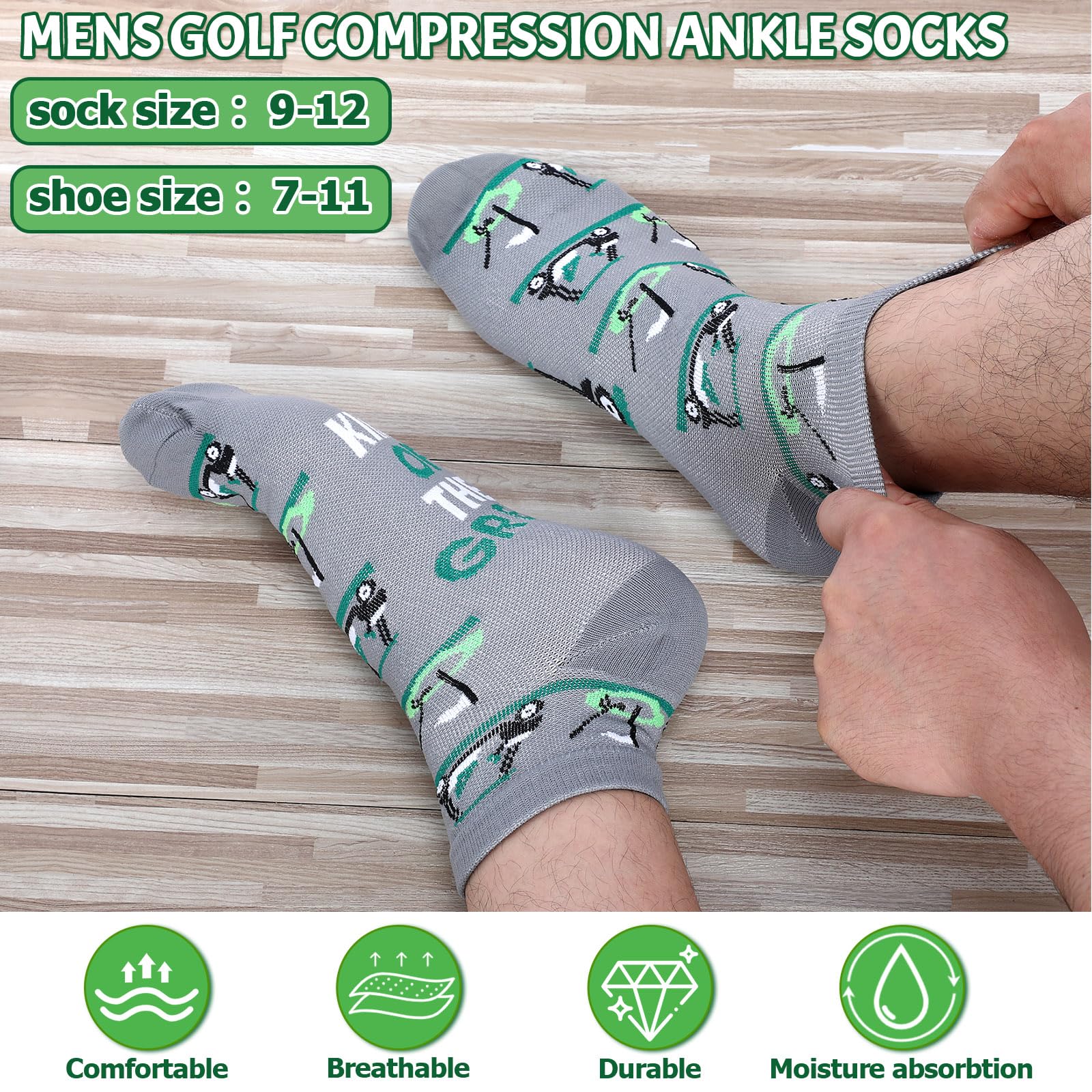 6 pares de calcetines de golf divertidos de compresión de corte bajo, regalos para hombres, fanáticos del deporte, amantes del golf, Verde, gris, azul, negro, blanco, Large