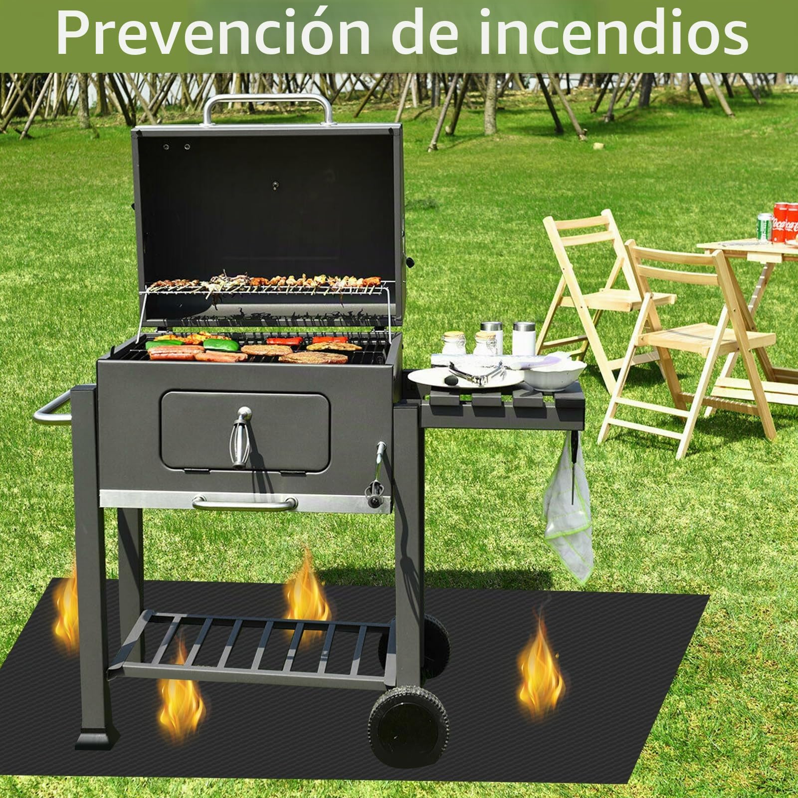 Base Ignífuga, Estera Ignífuga 100 * 150 cm, Alfombra Ignifuga, Alfombrilla Ignífuga Protectora, para Parrillas, Chimeneas, Pisos, Césped y Camping (Negro)
