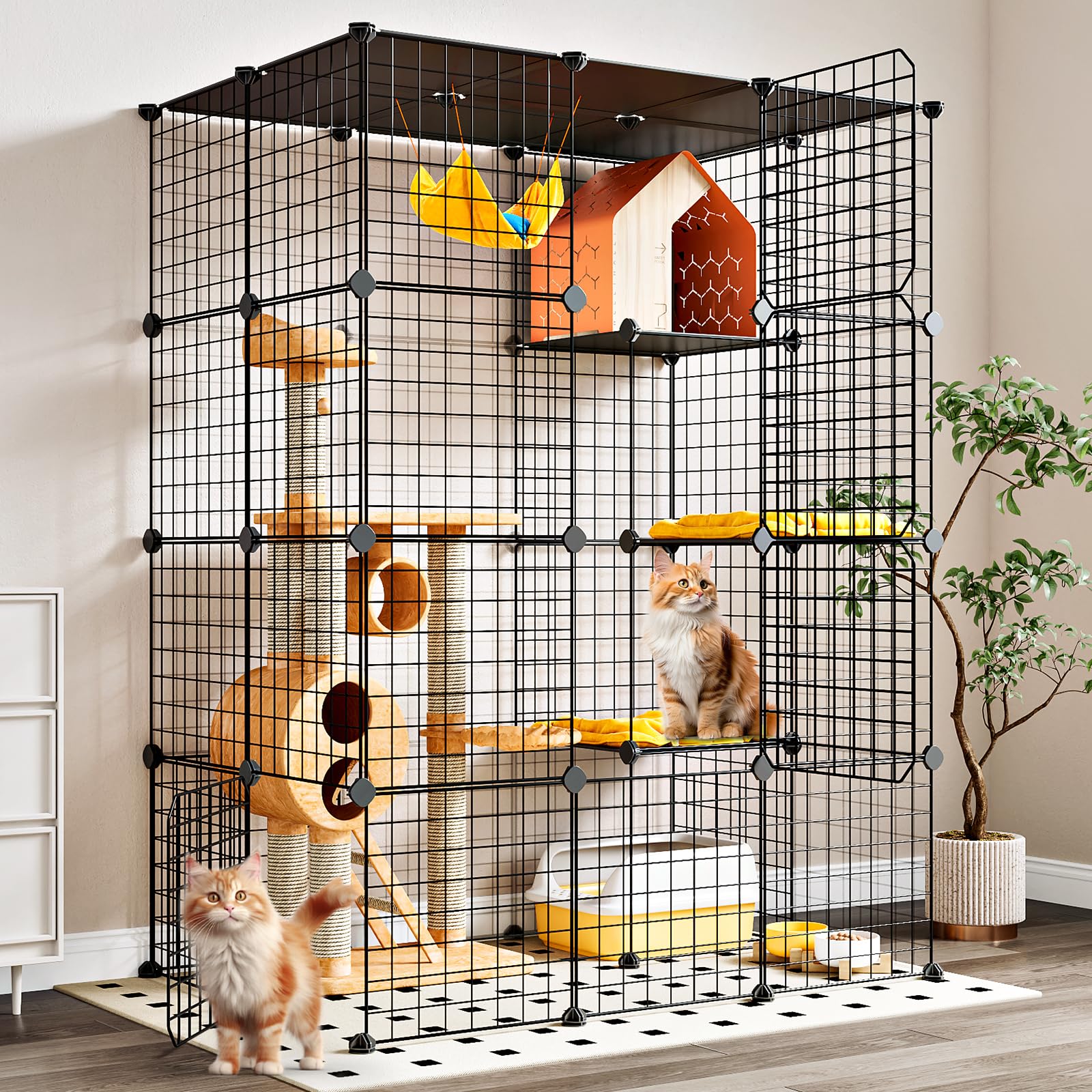 Oneluck Gabbie per gatti a 4 livelli, 140 cm, per fai da te, staccabile, in filo metallico, ideale per 1-2 gatti