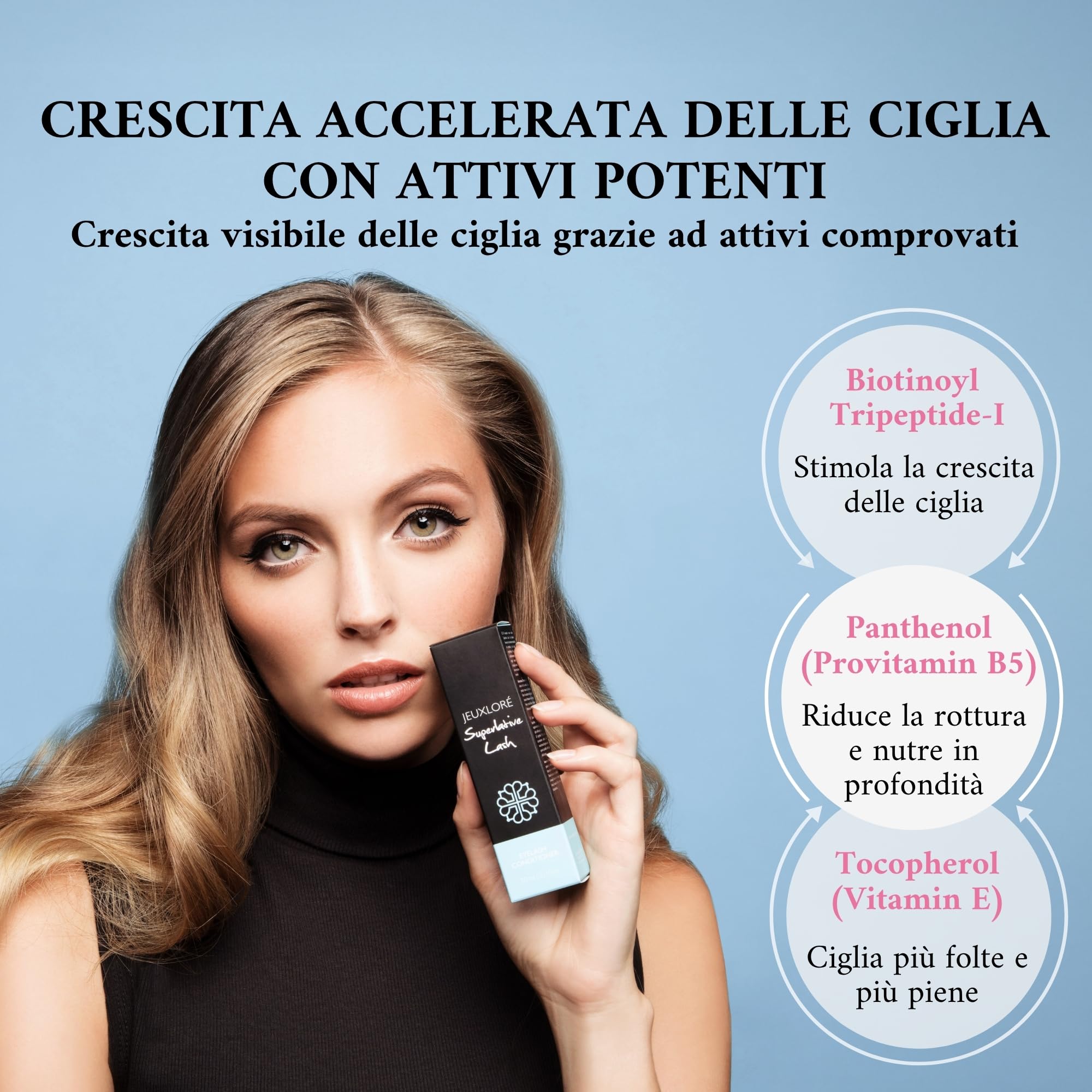 JEUXLORÉ Siero per Ciglia e Sopracciglia – Rinforzante Naturale Crescita Rapida – Ciglia Lunghe e Folte in 4 Settimane – Siero Ciglia Naturale e Nutriente 3ml – Formula Olio di Ricino Biologico