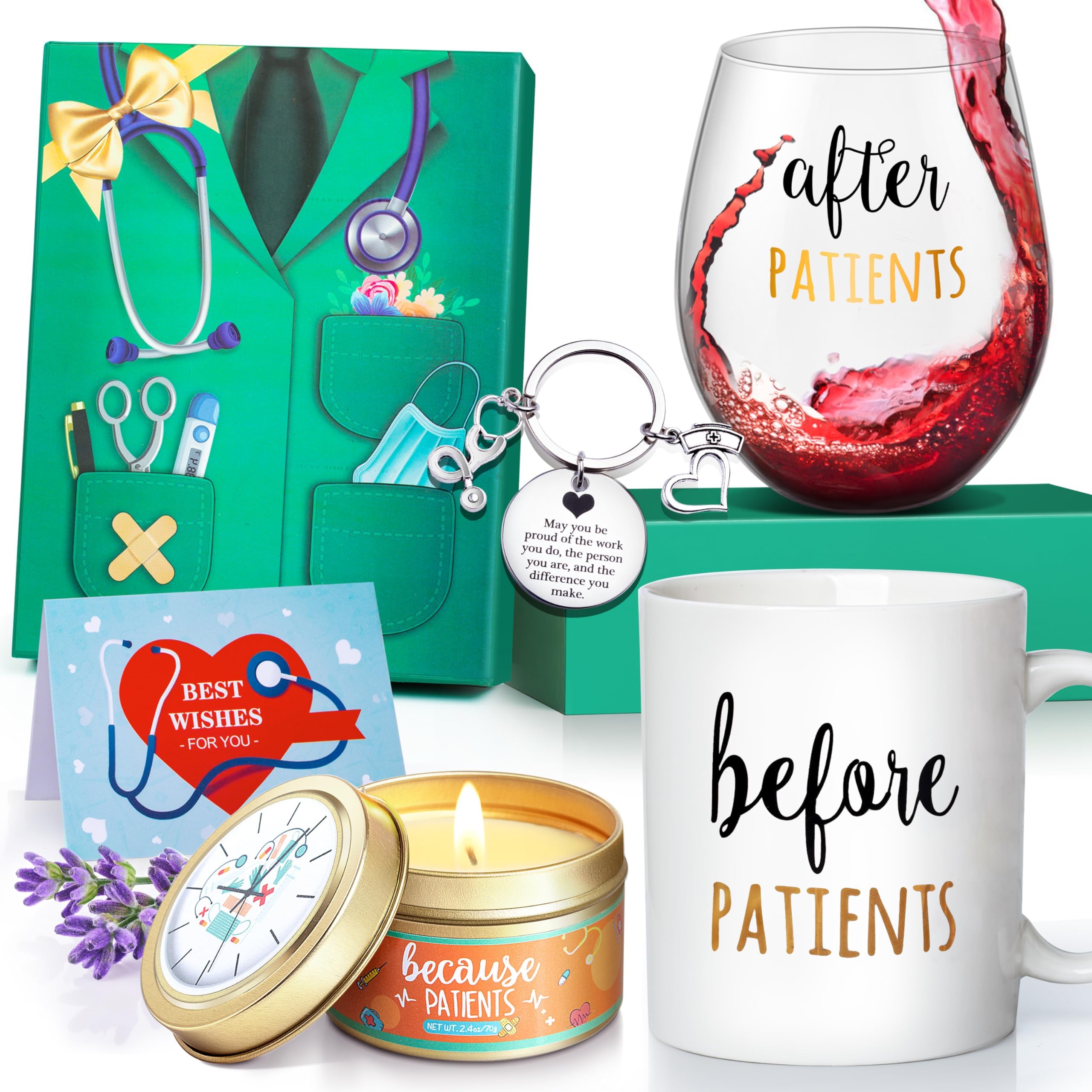 Gemwi Before Patients, After Patients 11 oz Coffee Mug and 18 oz Stemless Wine Glass Candle Gifts Set Idea for Nurses, Doctors, Dentists, Hygienists, Physician Nurses' week Graduation Birthday Giftsโฆ