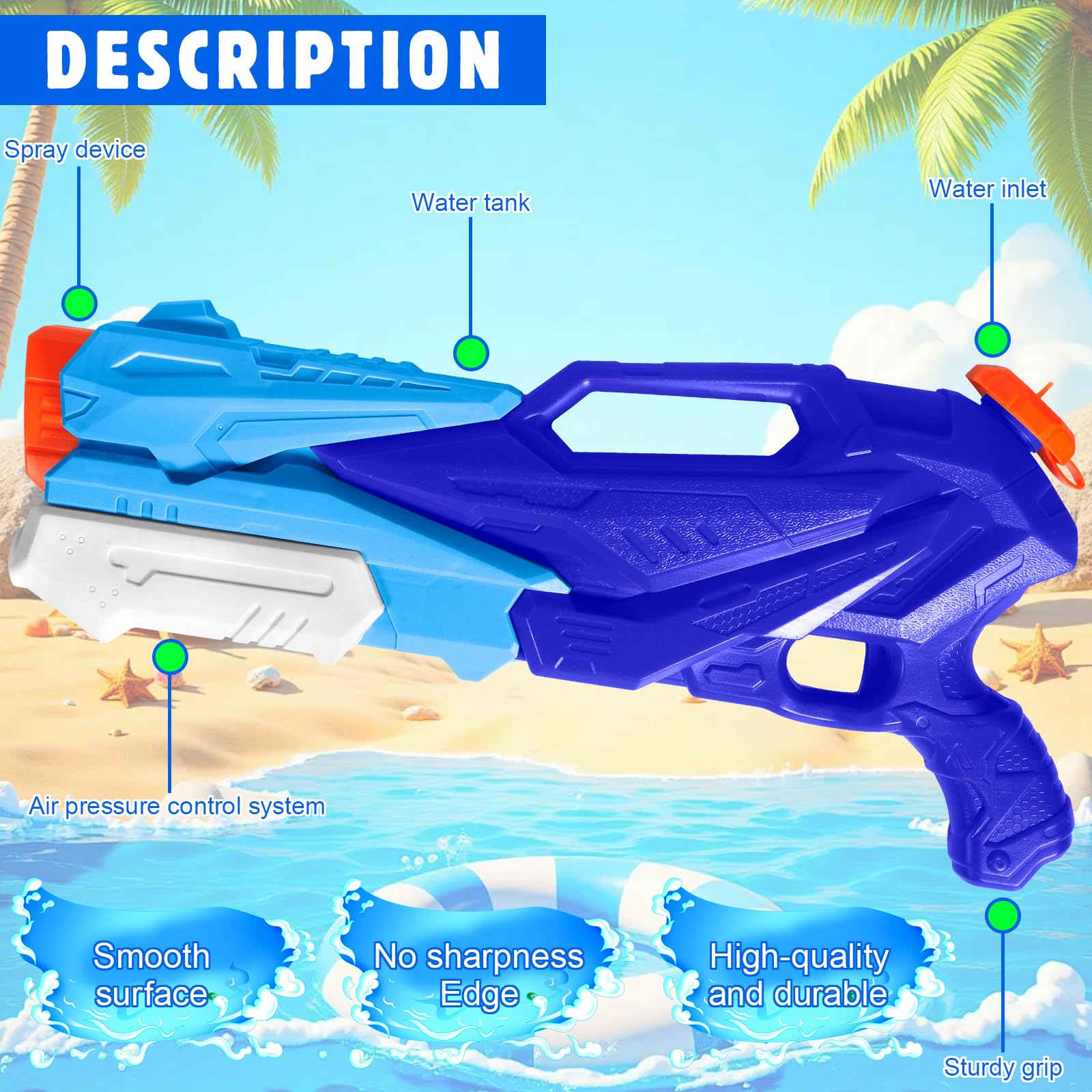 Pistola ad Acqua per Bambini Adulti, Confezione da 2 Potenti Pistole ad Acqua con 770 ml di Rrande Capacità e 33 Piedi a Lungo Raggio per Feste All'aperto Piscina Estiva sulla Spiaggia