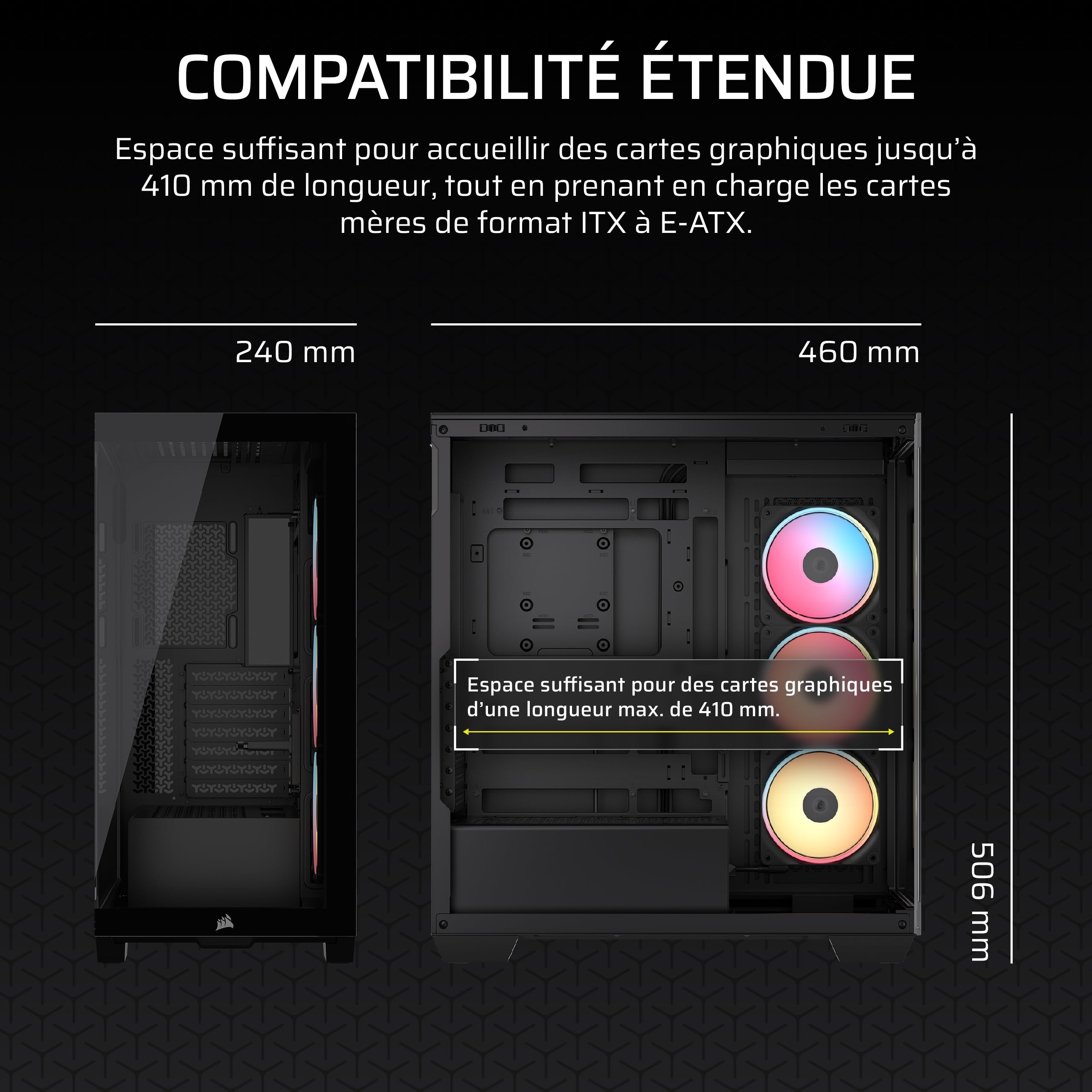 CORSAIR 3500X LX-R RGB Boîtier PC Mi-Tour avec Vitre Panoramique – 3 Ventilateurs RGB LX120-R Préinstallés, Comprend System Hub, Peut Accueillir Jusqu'à 10 Ventilateurs de 120 mm – Noir