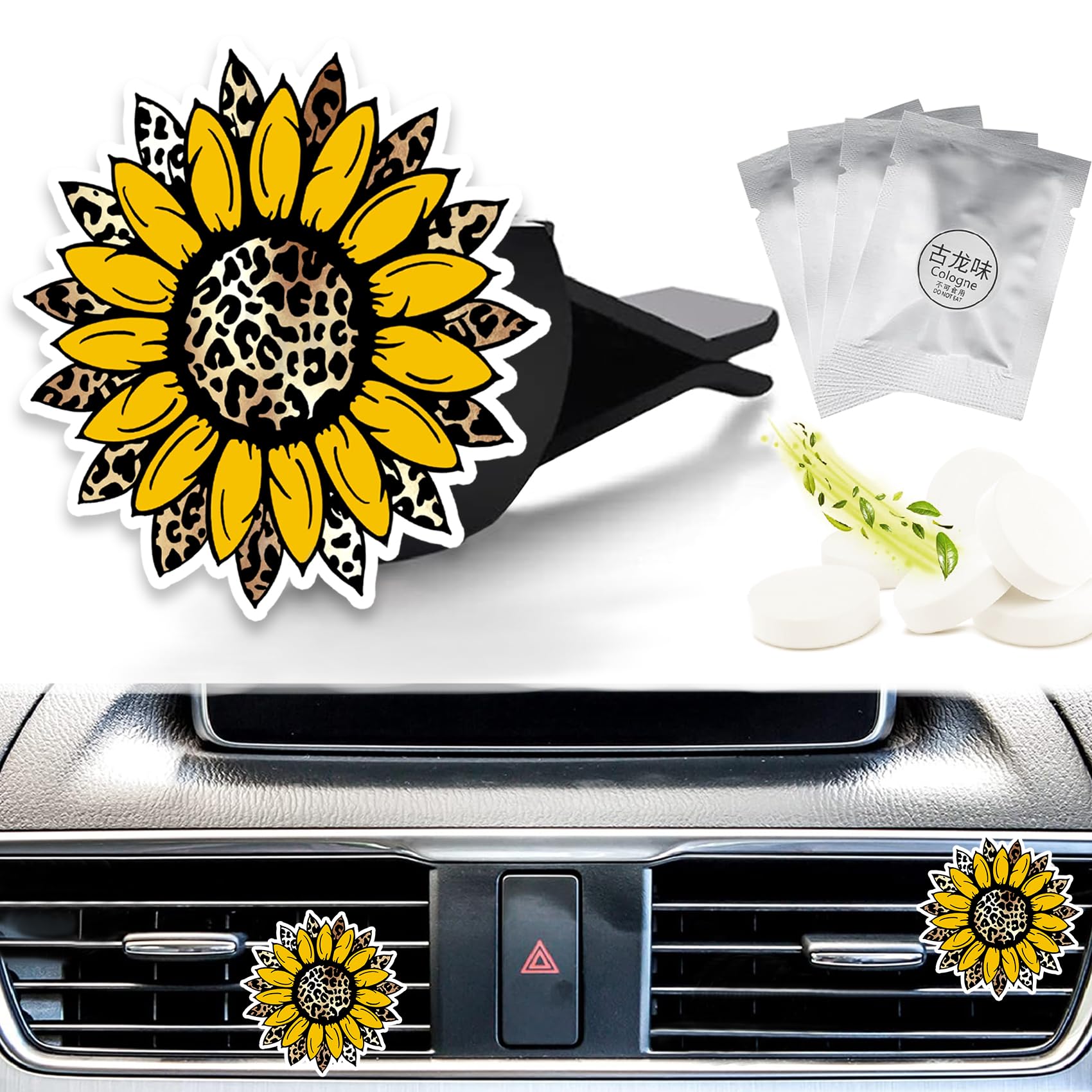 Fresh Scented Car Air Freshener Vent Clip, Decorative Leopard Sunflower