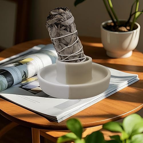 Vista 18 de Soporte para salvia, quemador de salvia blanca, cuenco para manchas, soporte para Palo Santo, soporte para incienso, paquete de soporte de incienso
