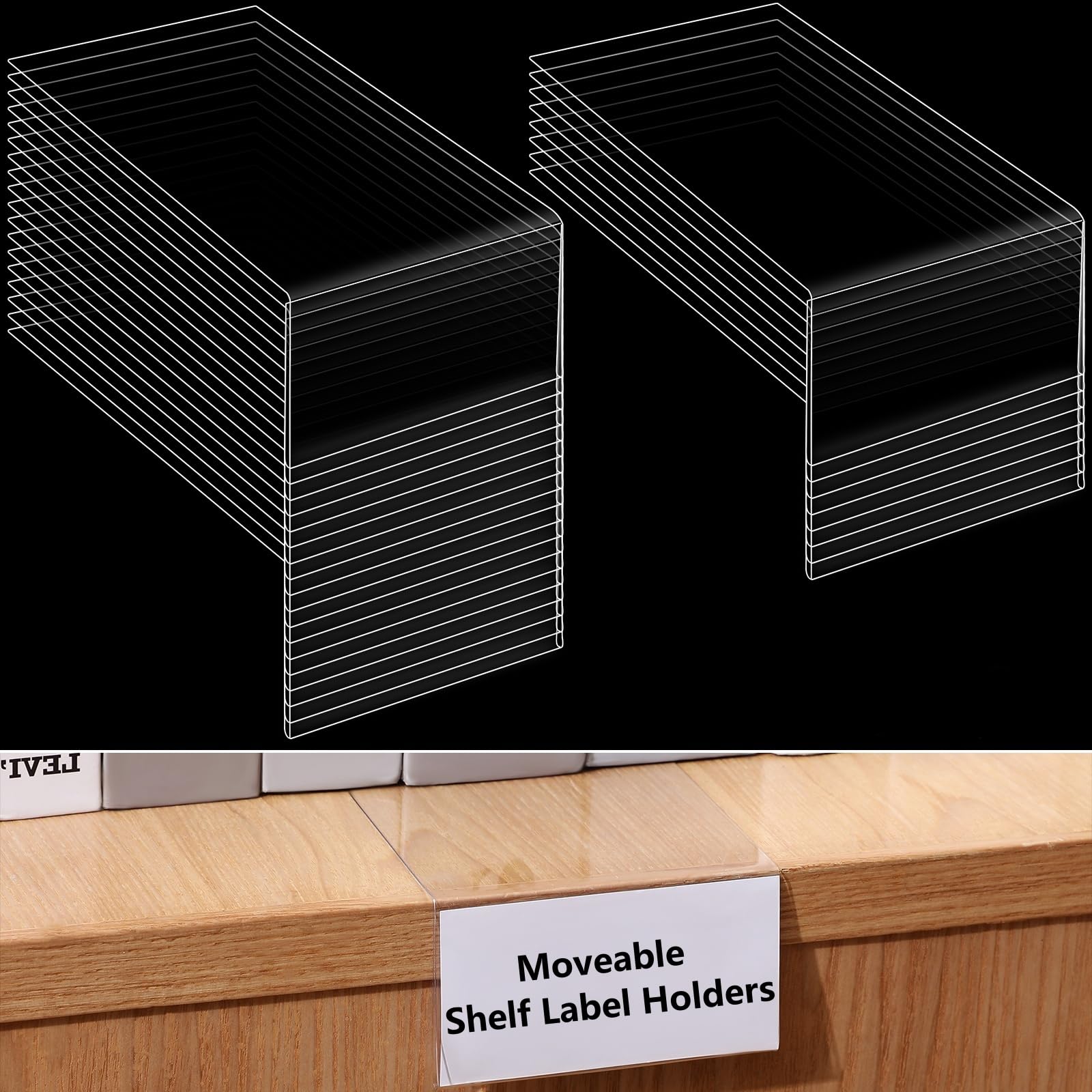 Containlol 100 Pieces Moveable Shelf Label Holders Clear Shelf Moveable Bookshelf Label Divider Library Shelf Markers for Library Office Classroom