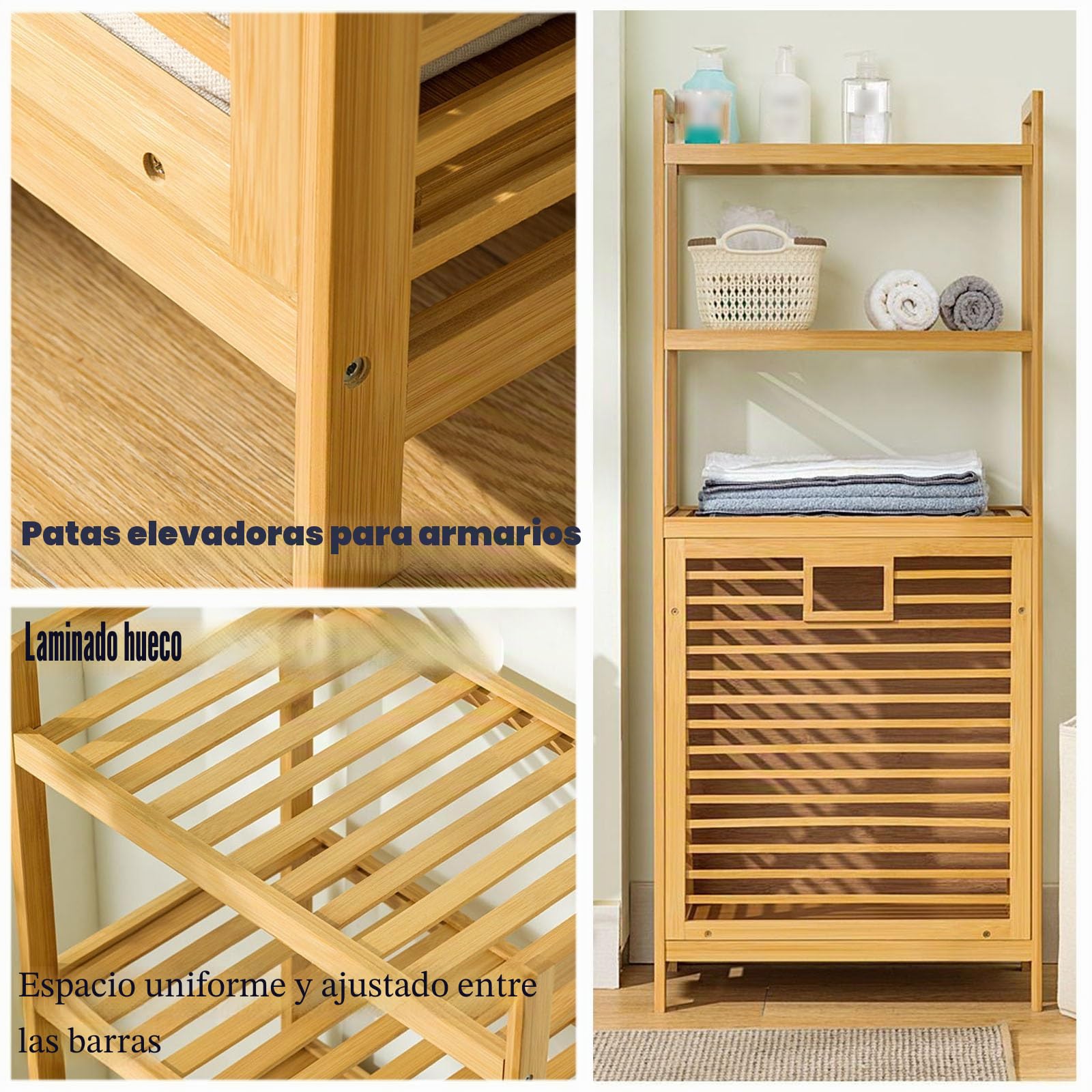 Cesto Ropa Sucia， Cesto De La Ropa， Unidad De Almacenamiento Estantería con Cestas Ropa Sucia, Cesta para Ropa Sucia Extraíble con Asas Y Estantes De Madera para El Detergente (Color : Three Layers,