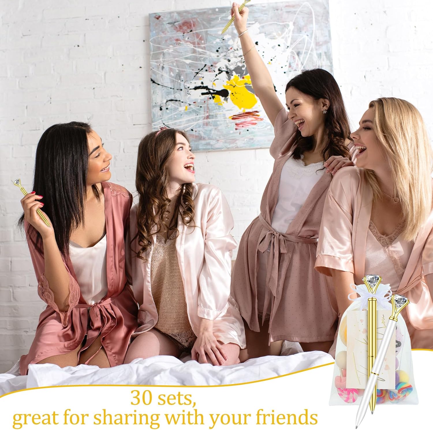 Yeaqee 91 Pcs Bridal Shower Pens Diamond Set 31 Wedding Crystal Pens 30 Organza Bags 30 Cards Bridesmaid Bling Metal Ballpoint Pen for Wedding Bridal Shower(Gold, White,Classic Style)