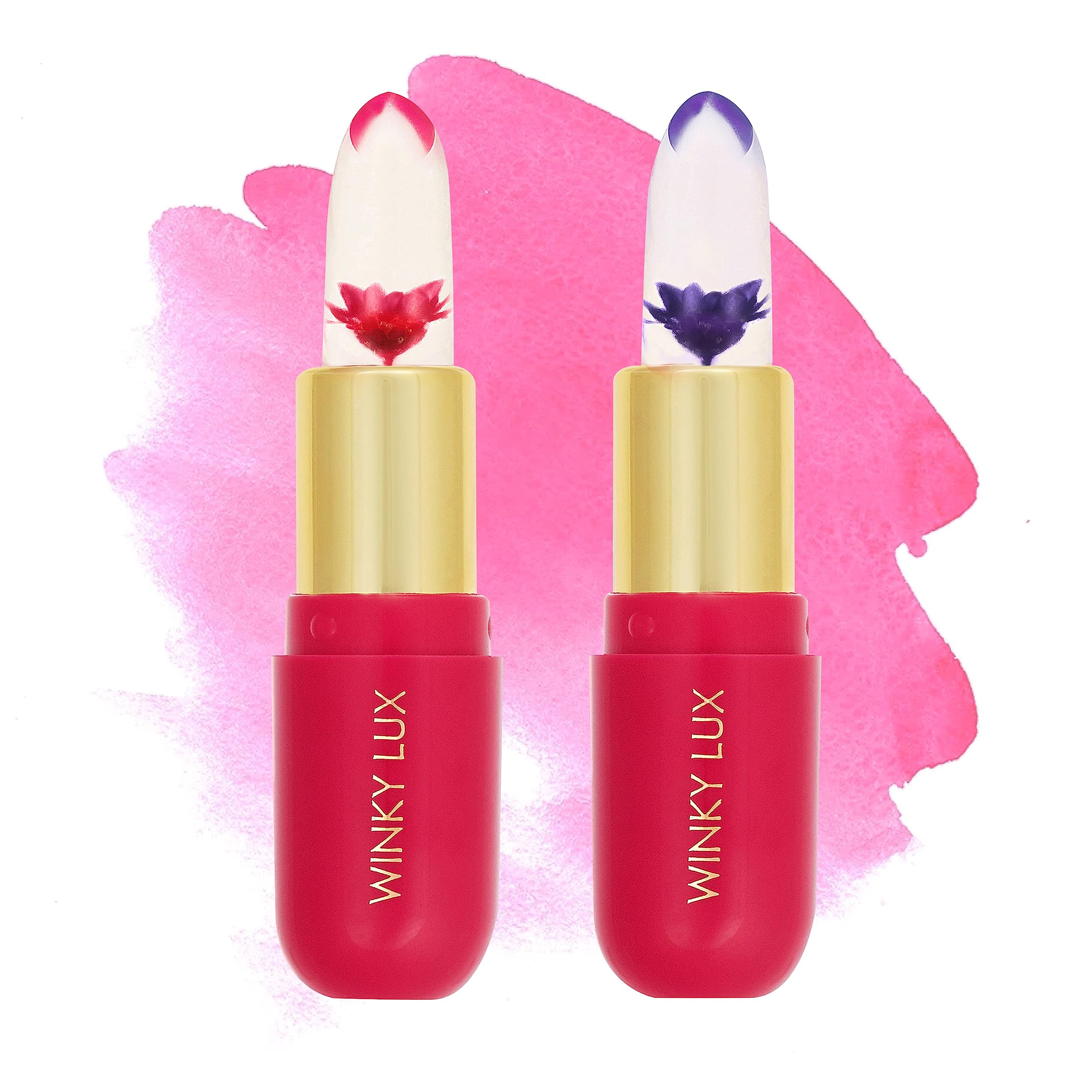 Winky Lux Flower Balm, pH Color Changing Lipstick and Tinted Lip Balm, Vegan & Cruelty Free, Hydrate & Plump, Sheer Pink, Pink & Purple Flower with Vanilla Scent