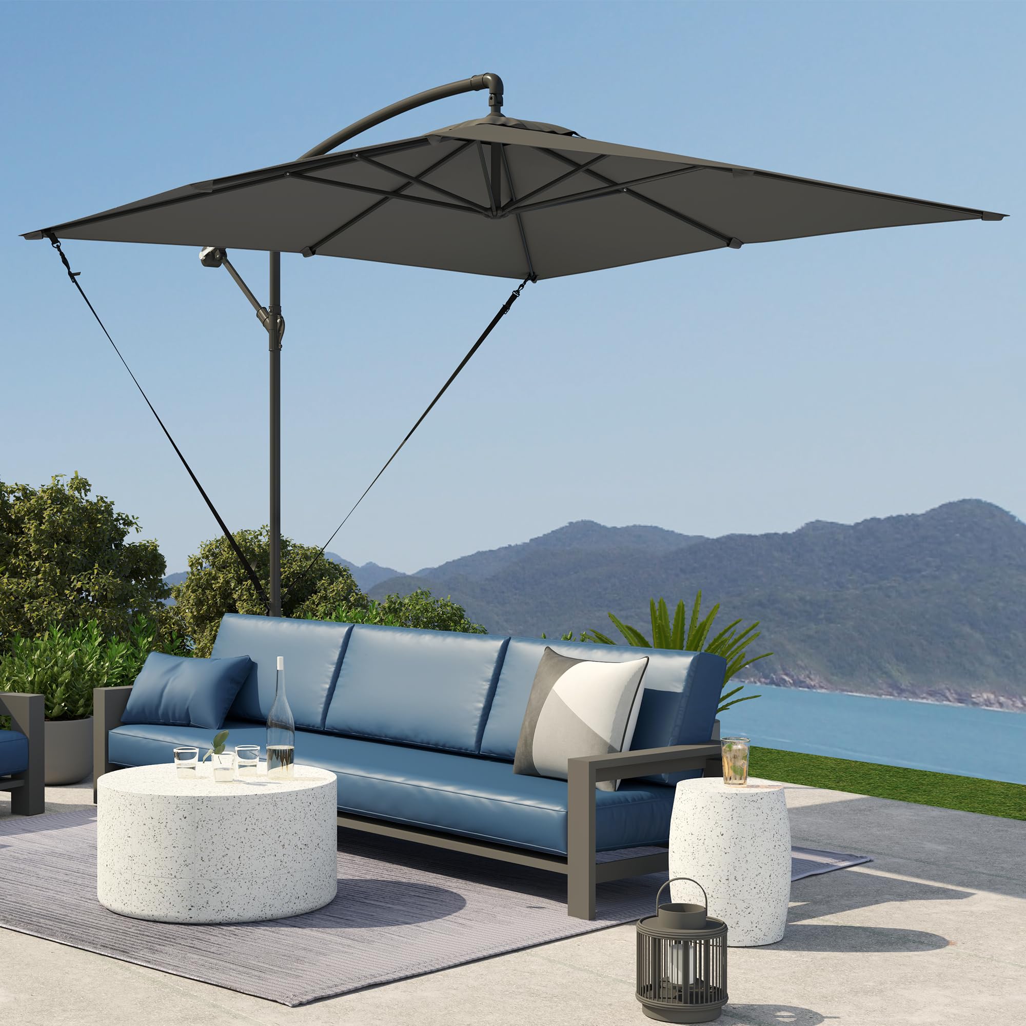 Outsunny Parasol Déporté 2,5 x 2,5 m Toile Ajustable Manivelle