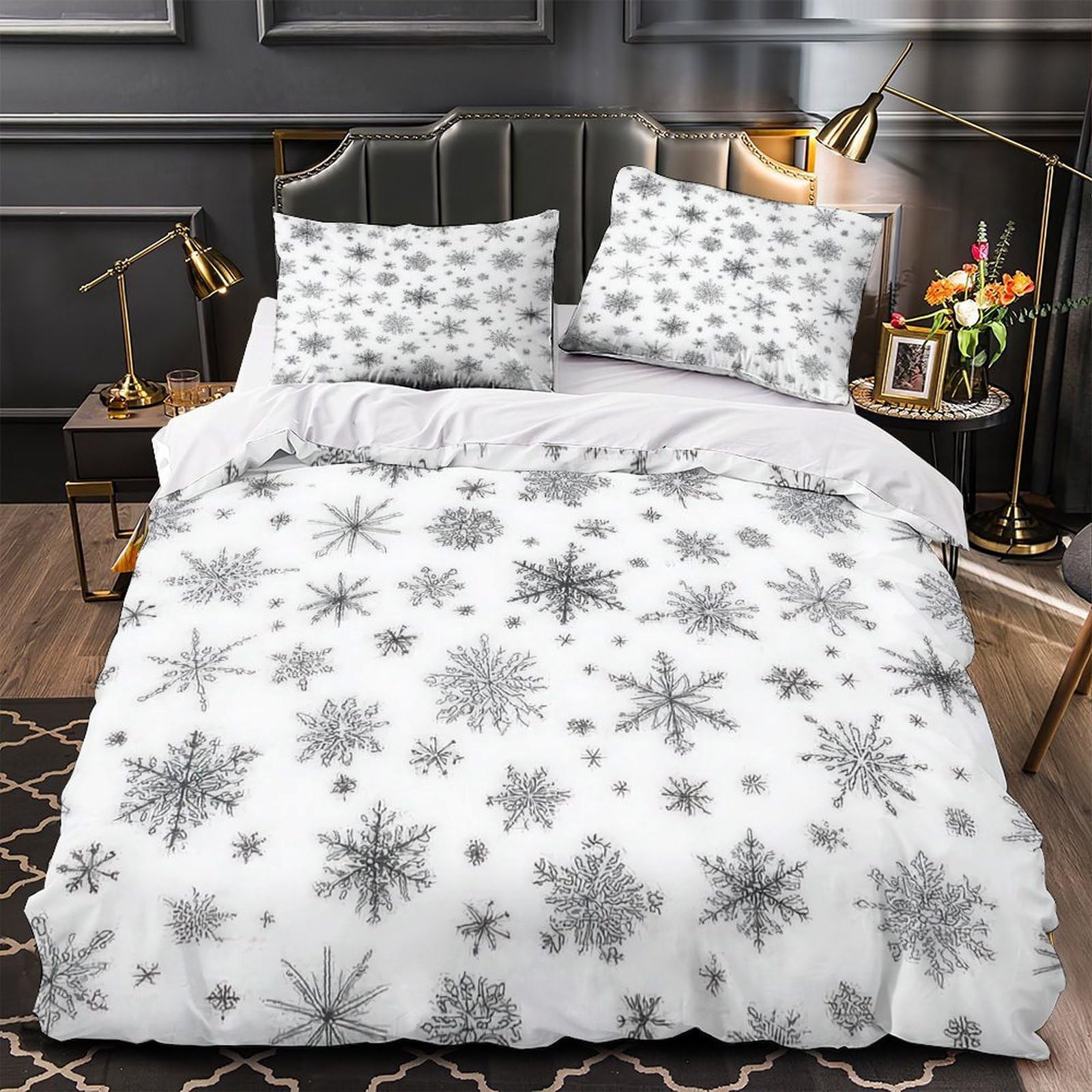 MMDASBVPE Snowflake Patterns Quilt Cover 3D Design Printed Hypoallergenic 3 Pcs Bedding Set Zipper Duvet Cover Super Soft Anti-allergic for Kids Girls Boys Adults Women Teens Single（140x200cm）