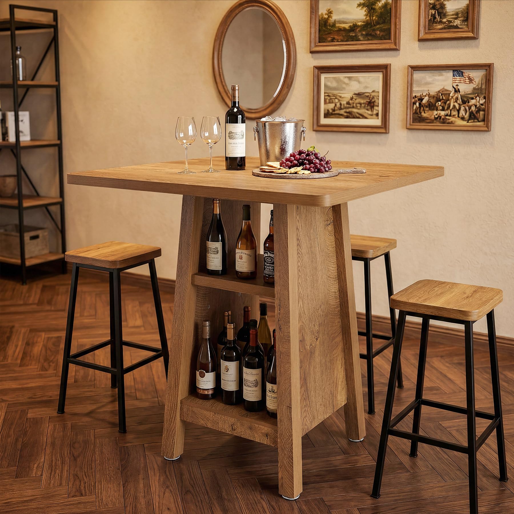 Tribesigns Bartisch quadratisch mit 3 Ablagen, 90cm hoher Stehtisch mit Regal, moderner Bistrotisch für Küche & Esszimmer, kleiner Küchentisch für 2-4 Personen, platzsparender Pub-Tisch, Vintage Braun
