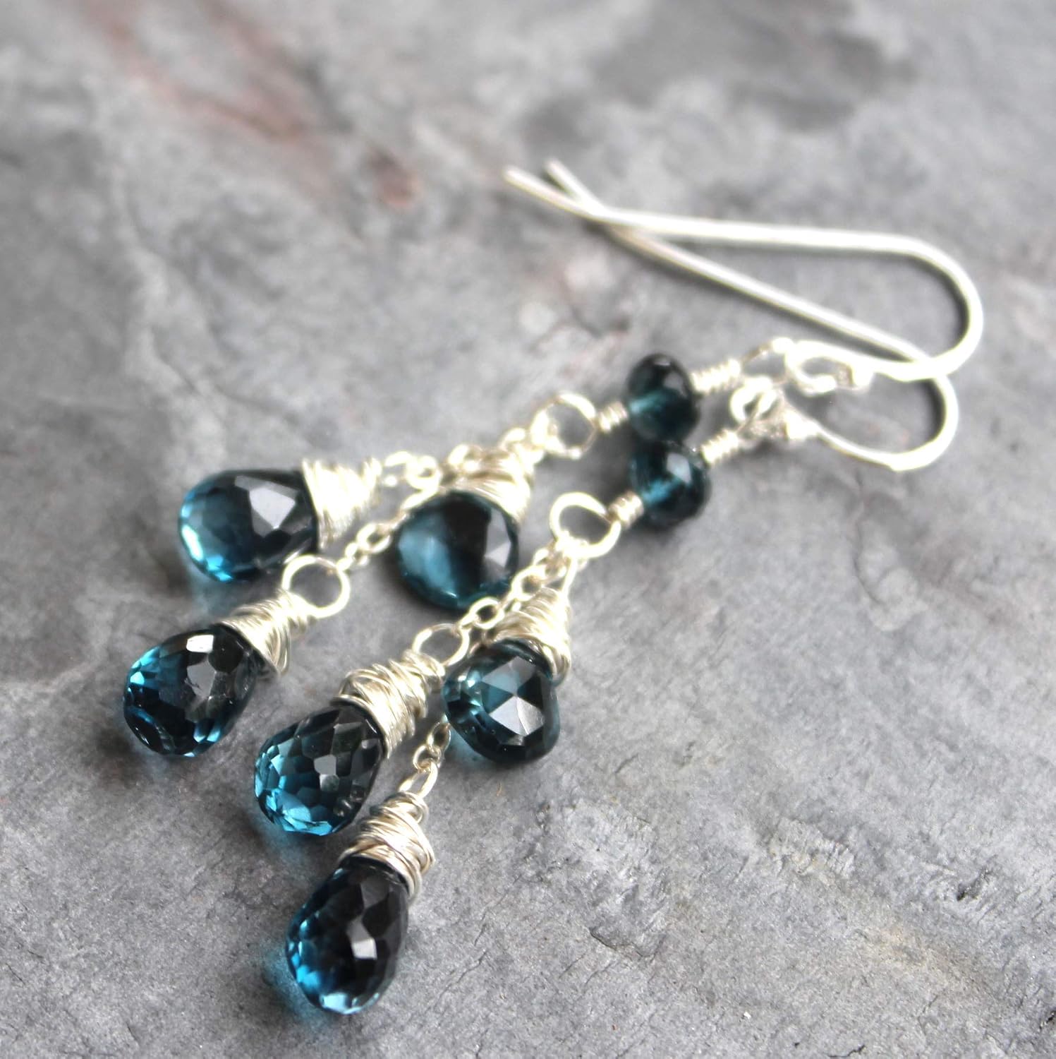 Dangling Gemstone London Blue Topaz Earrings Sterling Silver