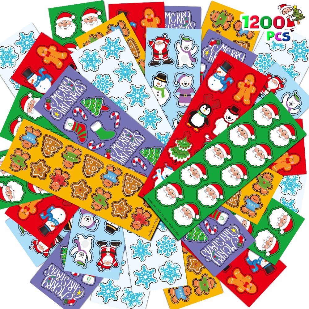 ArtCreativity Christmas Stickers for Kids - 100 Sticker Sheets with 1200 Holiday Stickers Assortment- Stocking Stuffers for Kids, Bulk Christmas Party Favors for Boys and Girls Ages 3 4 5 6 7 8