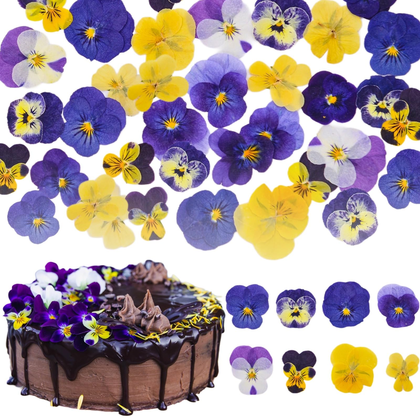 50 Pcs 8 Kinds Natural Dried Pressed Edible Flowers for Cake Topper Decorating - Mix Viola Tricolor for Cupcake Toppers, Cocktails, Resin Jewelry Making, DIY Art Crafts
