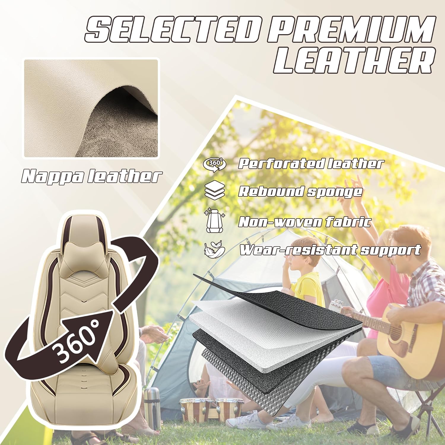 Car Seat Covers Fit for Ford F-150/F-250/F-350 2009-2026, Stylish Sport Seat Cover, Waterproof Wear-Resistant Premium Car Seat Cover，Ford F-150 Seat Covers. (Full Set with Pillow/Beige)