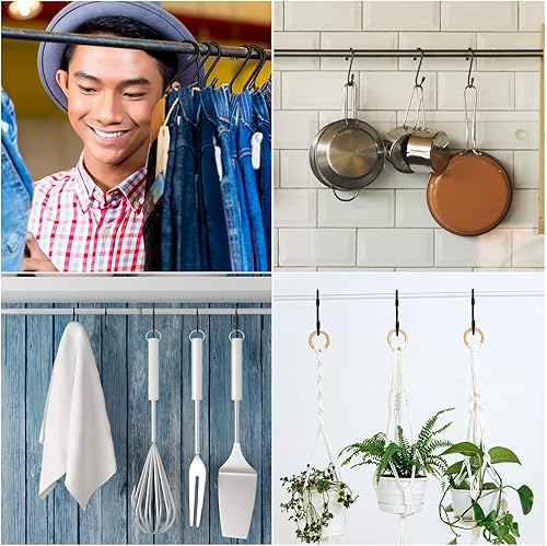 Miniatura 7 de Hotop 36 ganchos negros en forma de S para colgar de 2.4 pulgadas, resistentes en forma de S, colgador de metal antideslizante para árbol de