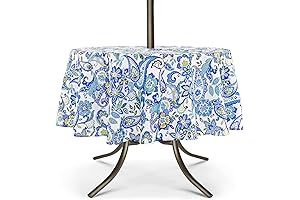 UMINEUX Outdoor Tablecloth Round with Umbrella Hole & Zipper